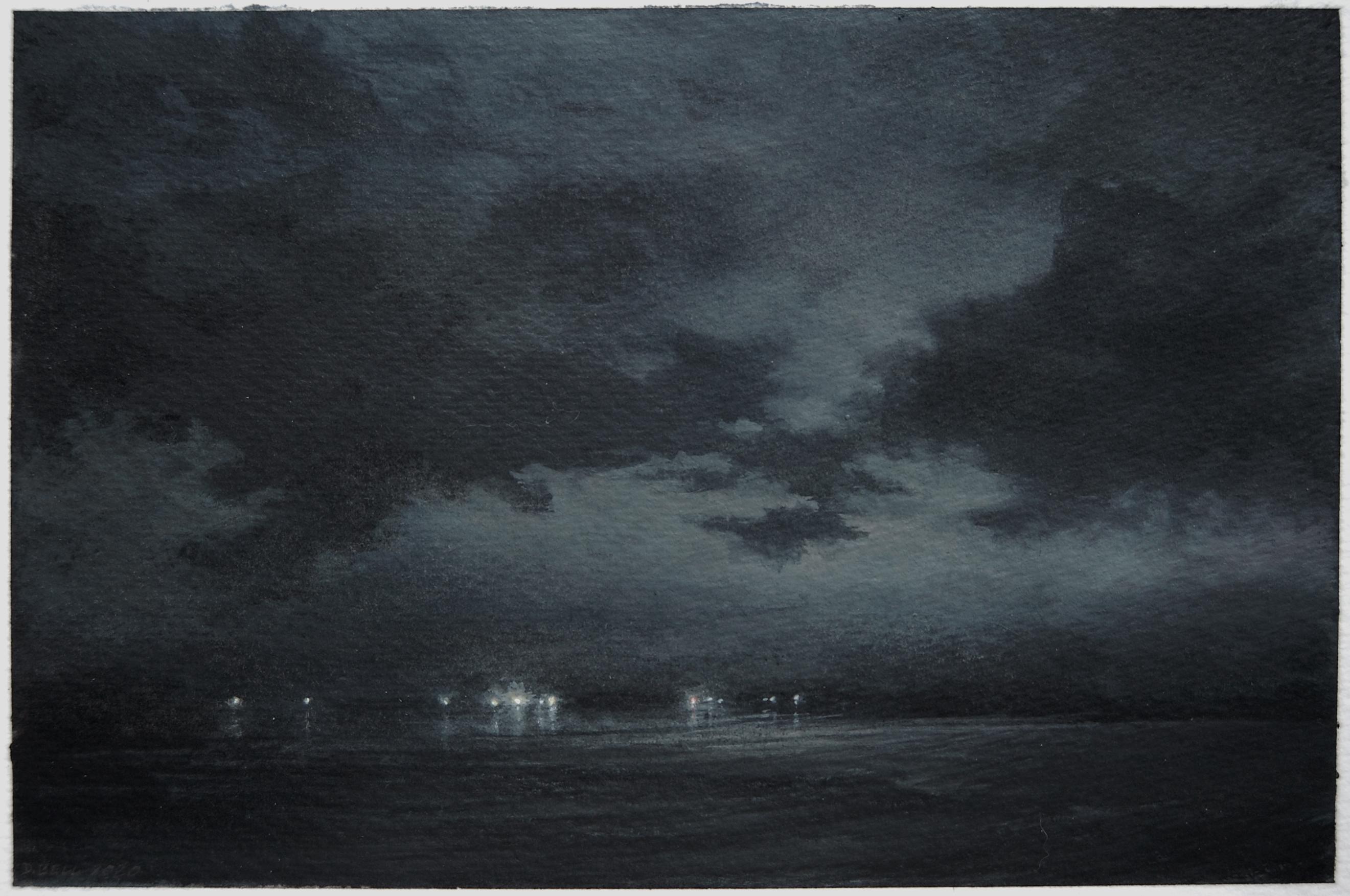 Dozier Bell Landscape Art - Night departure, northeastern seascape watercolor