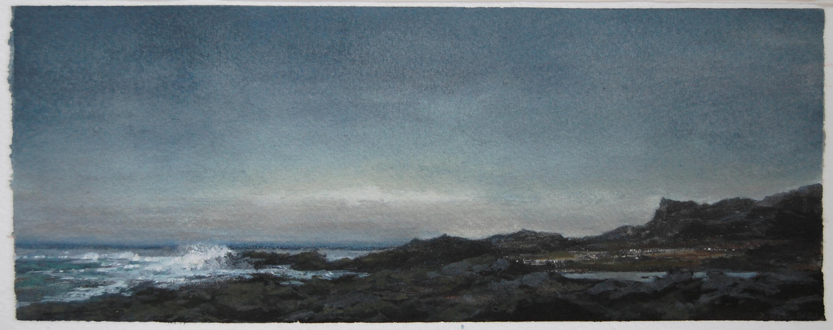 Landscape Art Dozier Bell - SHORE, vers le crépuscule, paysage marin du nord-est, aquarelle