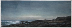 Shore, towards dusk, northeastern seascape watercolor