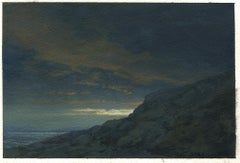 Evening, low clouds, northeastern seascape watercolor