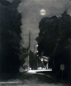 Incoming, black and white charcoal skyscape drawing