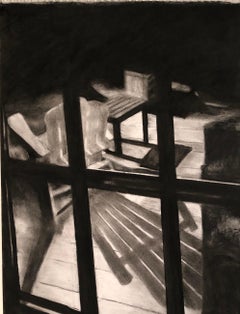 Moon Shadows, black and white charcoal interior drawing