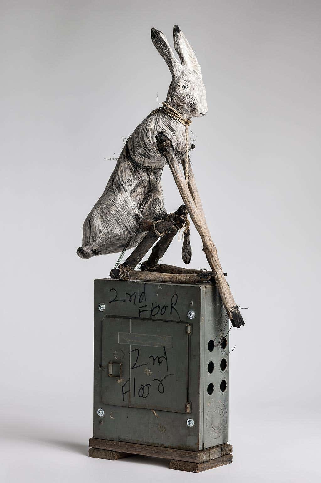 Elizabeth Rabbit Fapachi Elizabeth Jordan - Sculpture of Rabbit sitting on electrical box, earth ...