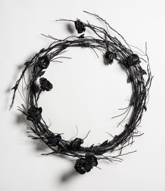 Sculpture of wire wreath with flowers: 'Mourning Wreath'
