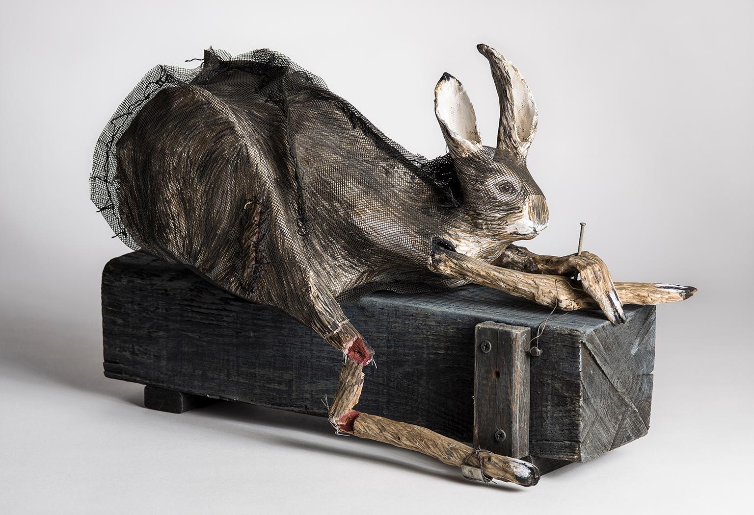Sculpture of Rabbit on Wood Box: 'Imitation of Life'