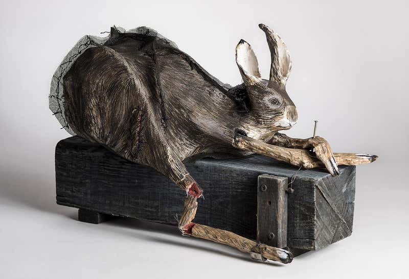 Elizabeth Jordan - Sculpture of Rabbit sitting on electrical box, earth ...
