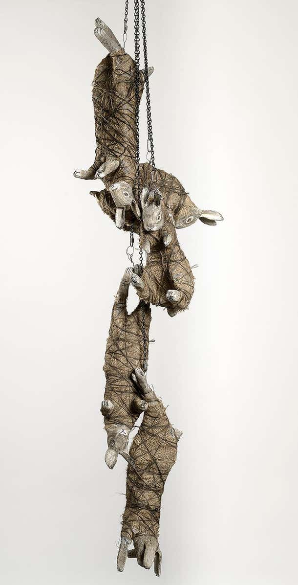 Elizabeth Jordan - Rabbits chained together, earth tone sculpture: 'The ...