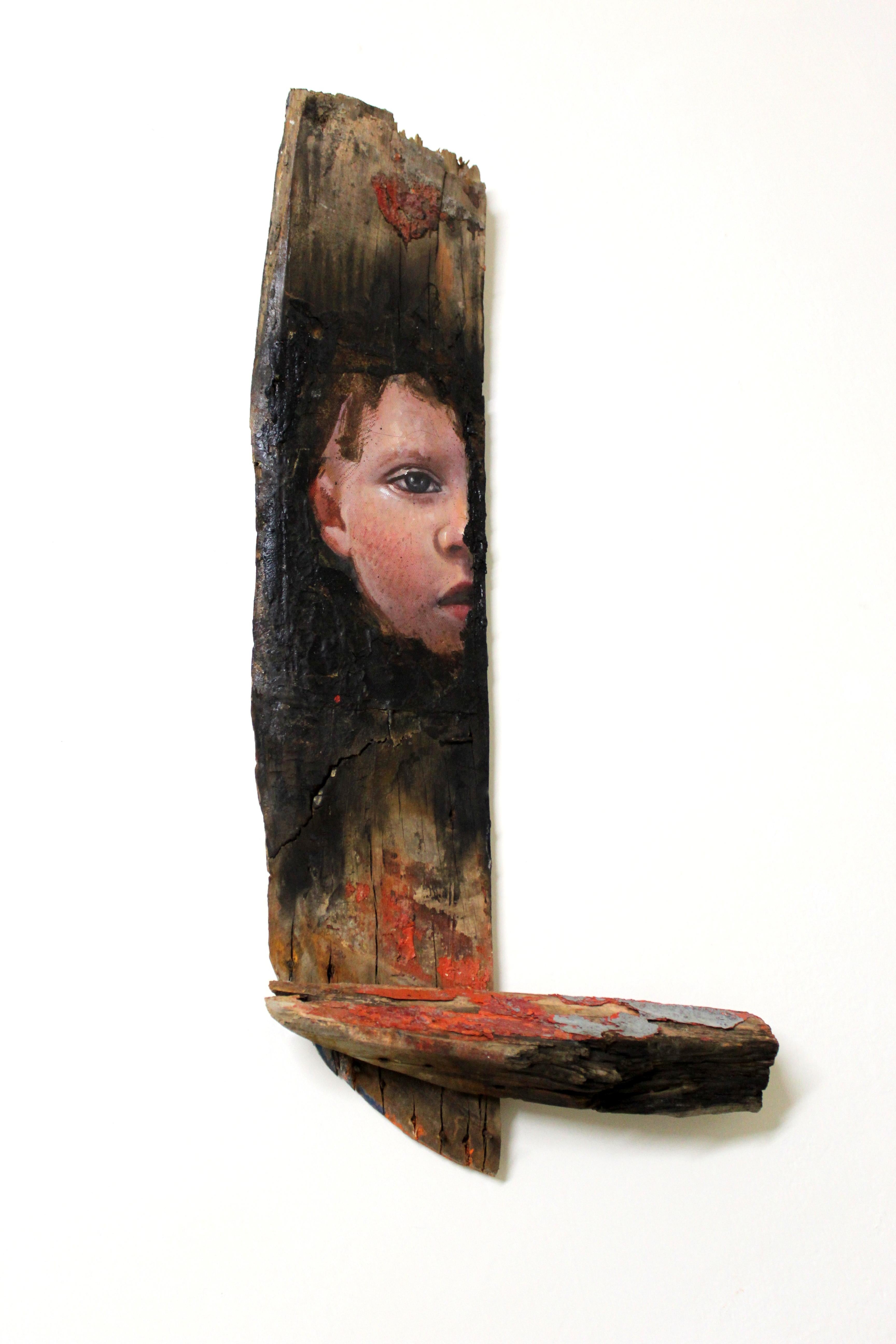 Francesco Minuti Portrait Painting - Portrait of young boy on driftwood: 'Sydney (Body and Soul)'