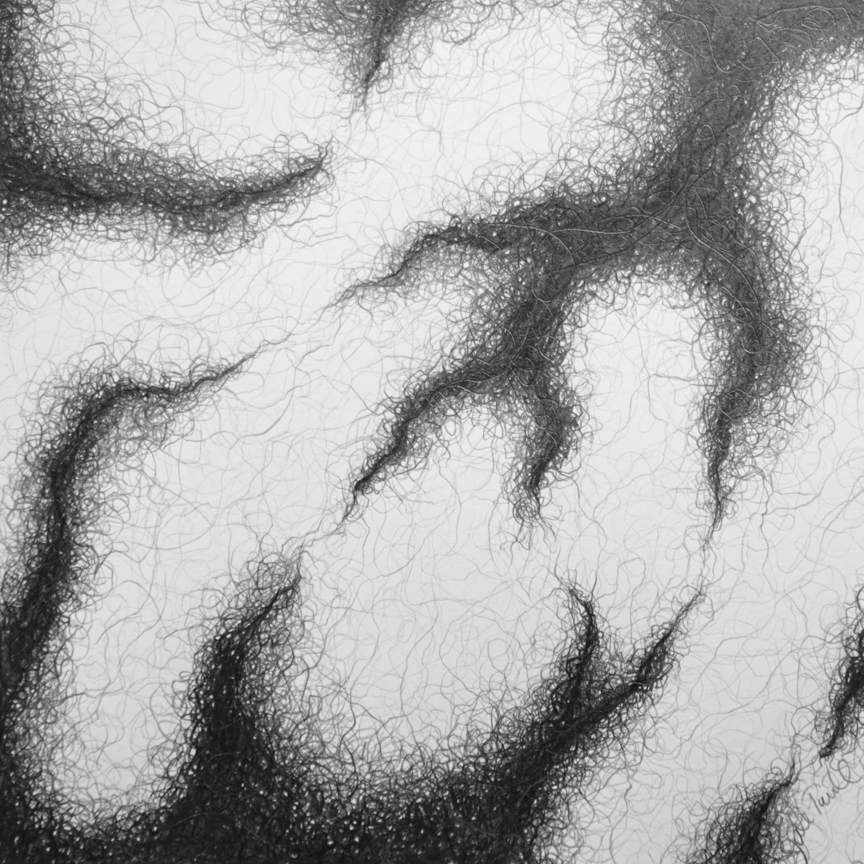 Minimal, black and white, graphite drawing: 'SPREAD'