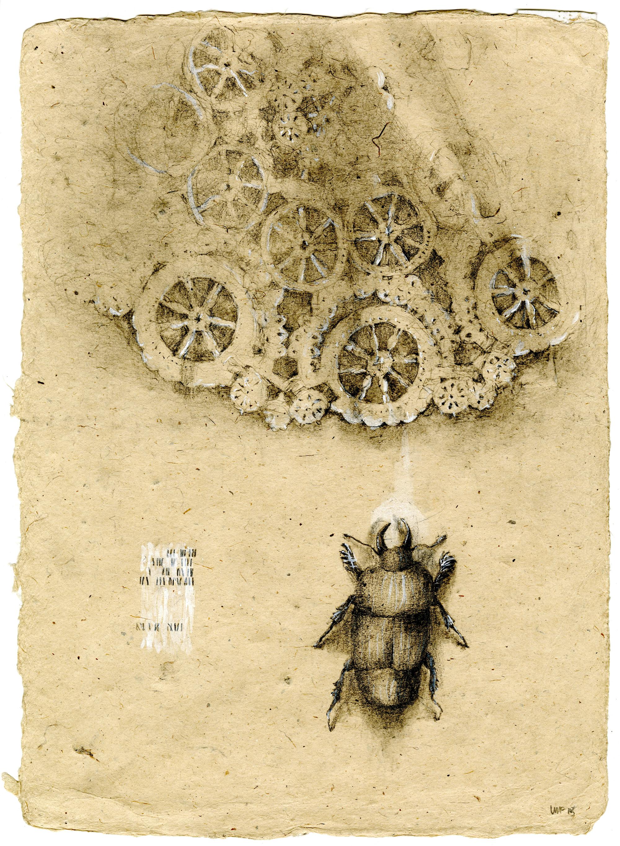 Animal Art Winifred McNeill - Graphite et gouache sur papier fait main : « The Remains: 1 »