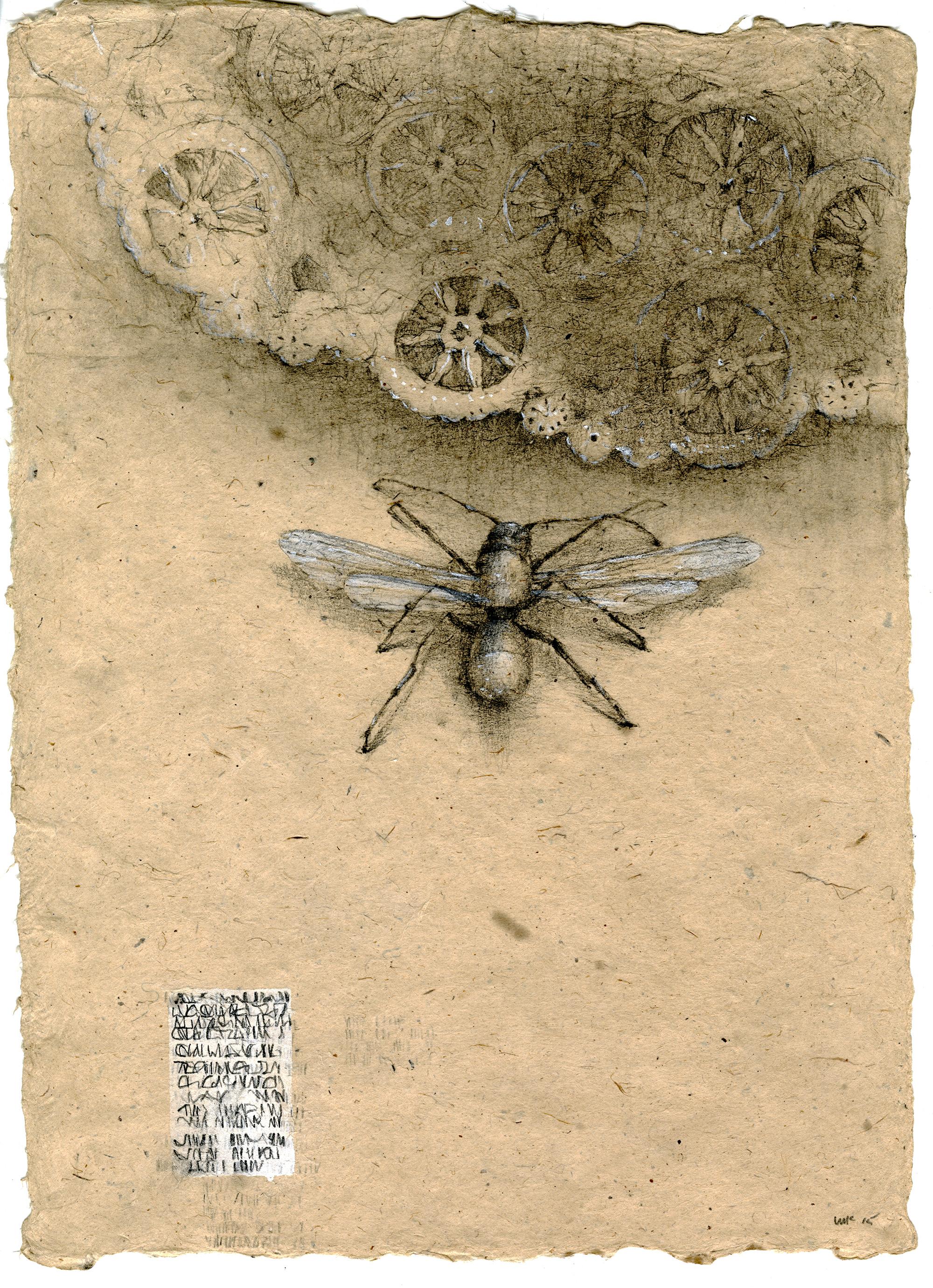 Graphite and gouache on handmade paper: 'The Remains: 2'