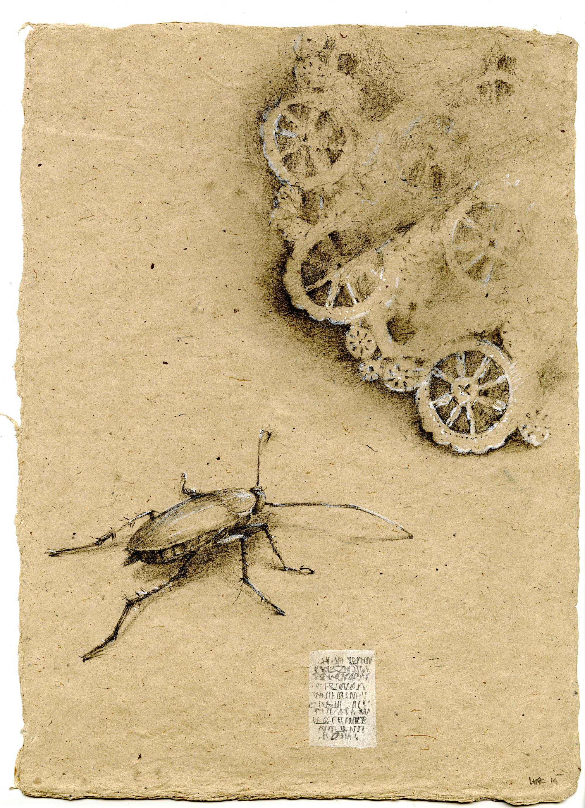 Graphit und Gouache auf handgeschöpftem Papier: „The Remains: 3“