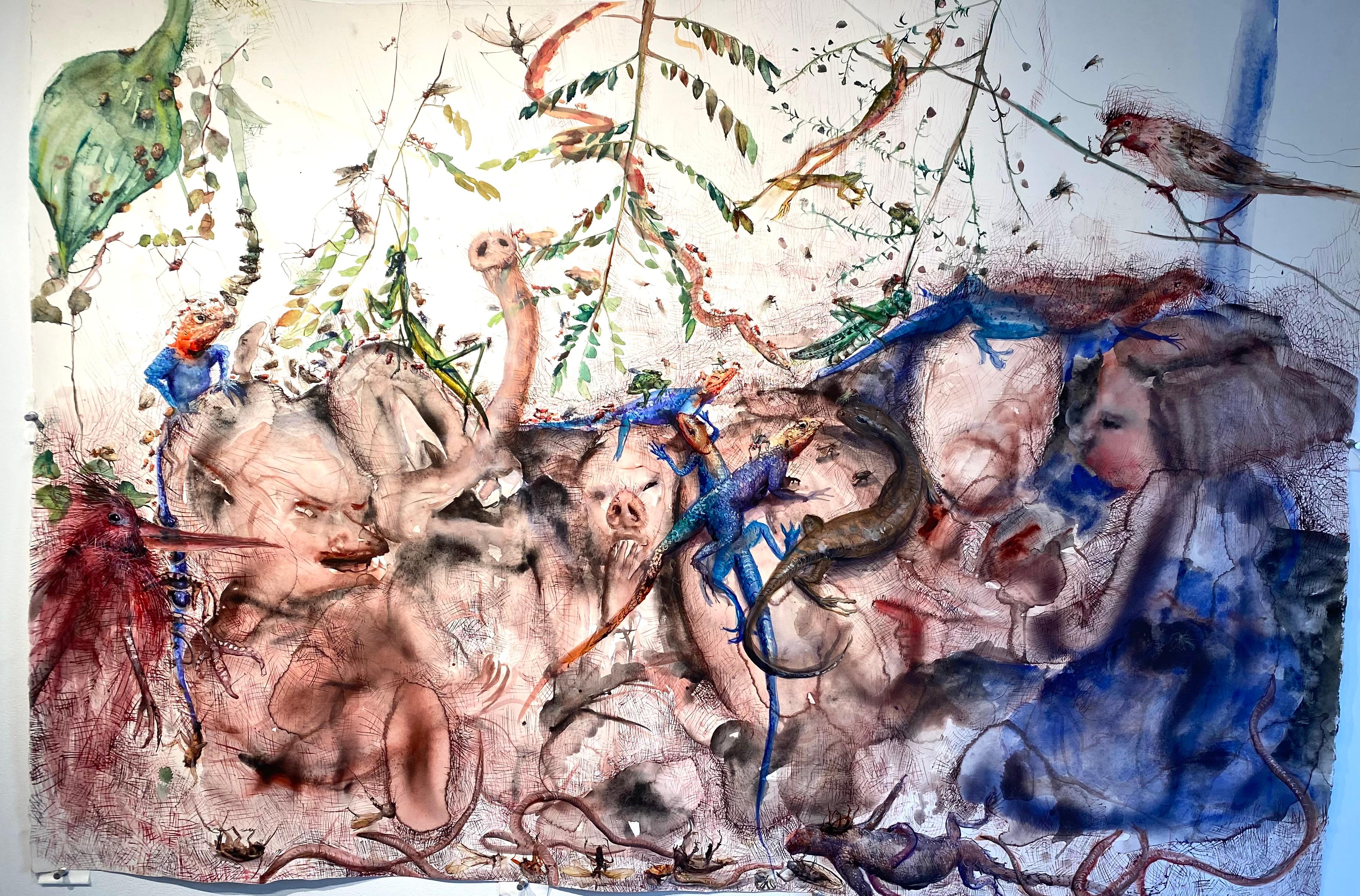 Acuarela sobre papel: "Lagarto azul"