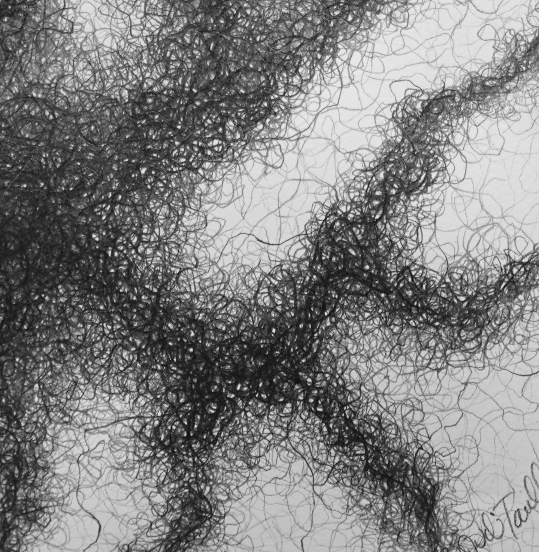 Disegno minimalista in bianco e nero con grafite: PERMEATO - Abstract Drawing Nero di Judi Tavill
