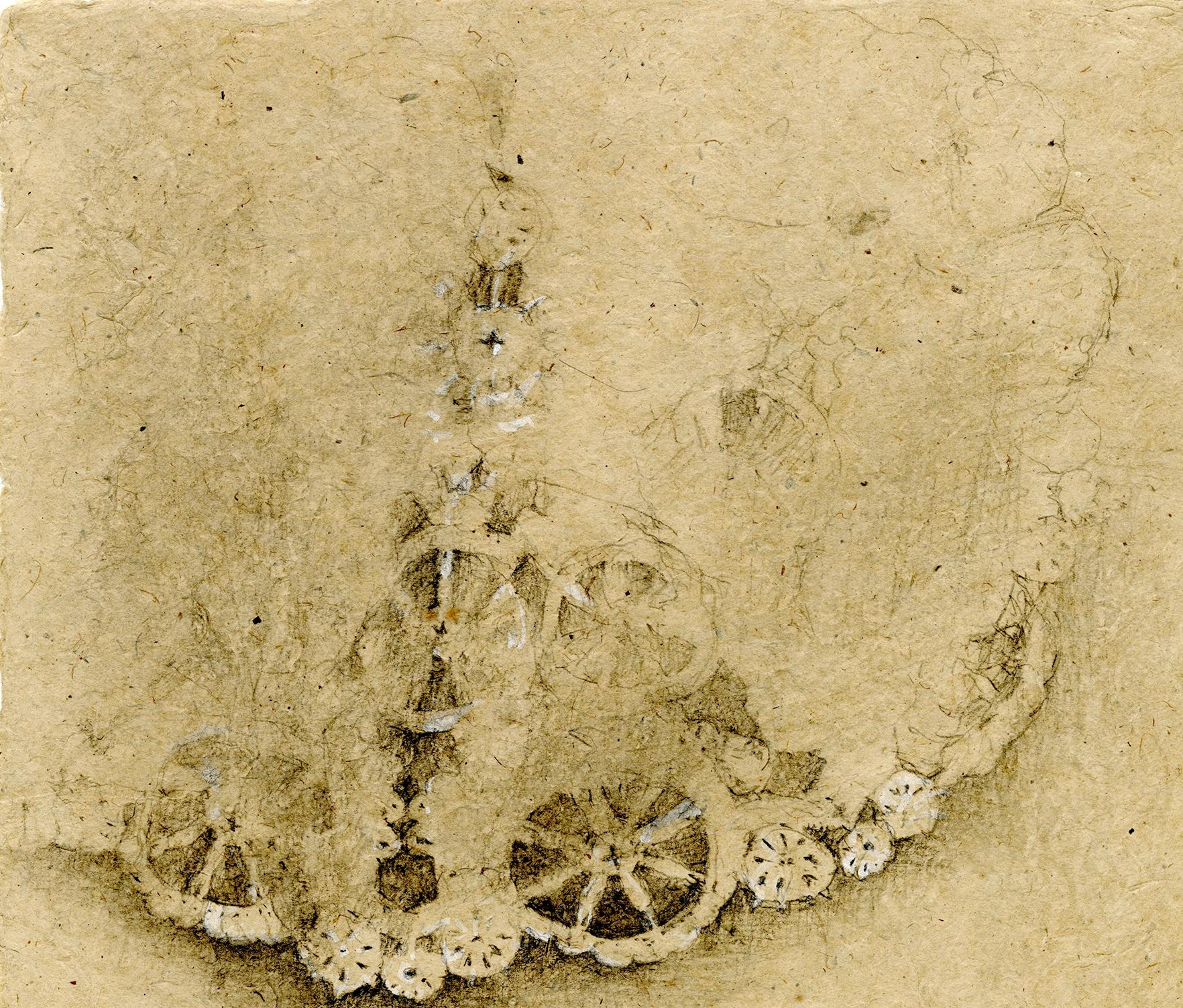 Graphite and gouache on handmade paper: 'The Remains: 4' - Beige Figurative Art by Winifred McNeill