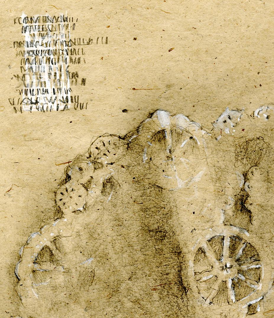 Graphite and gouache on handmade paper: 'The Remains: 6' - Beige Animal Art by Winifred McNeill