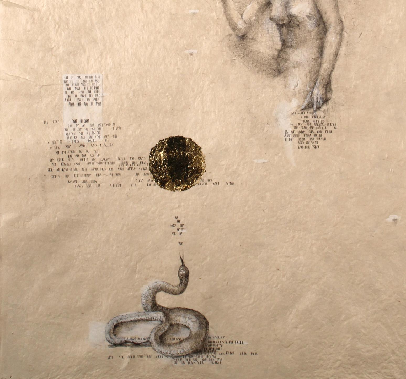 Whispers & Hisses Series: 'In Defiance' - Gold Figurative Art by Winifred McNeill