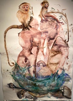 Watercolor on paper: )"Monkey at Sea" (elephant nose )