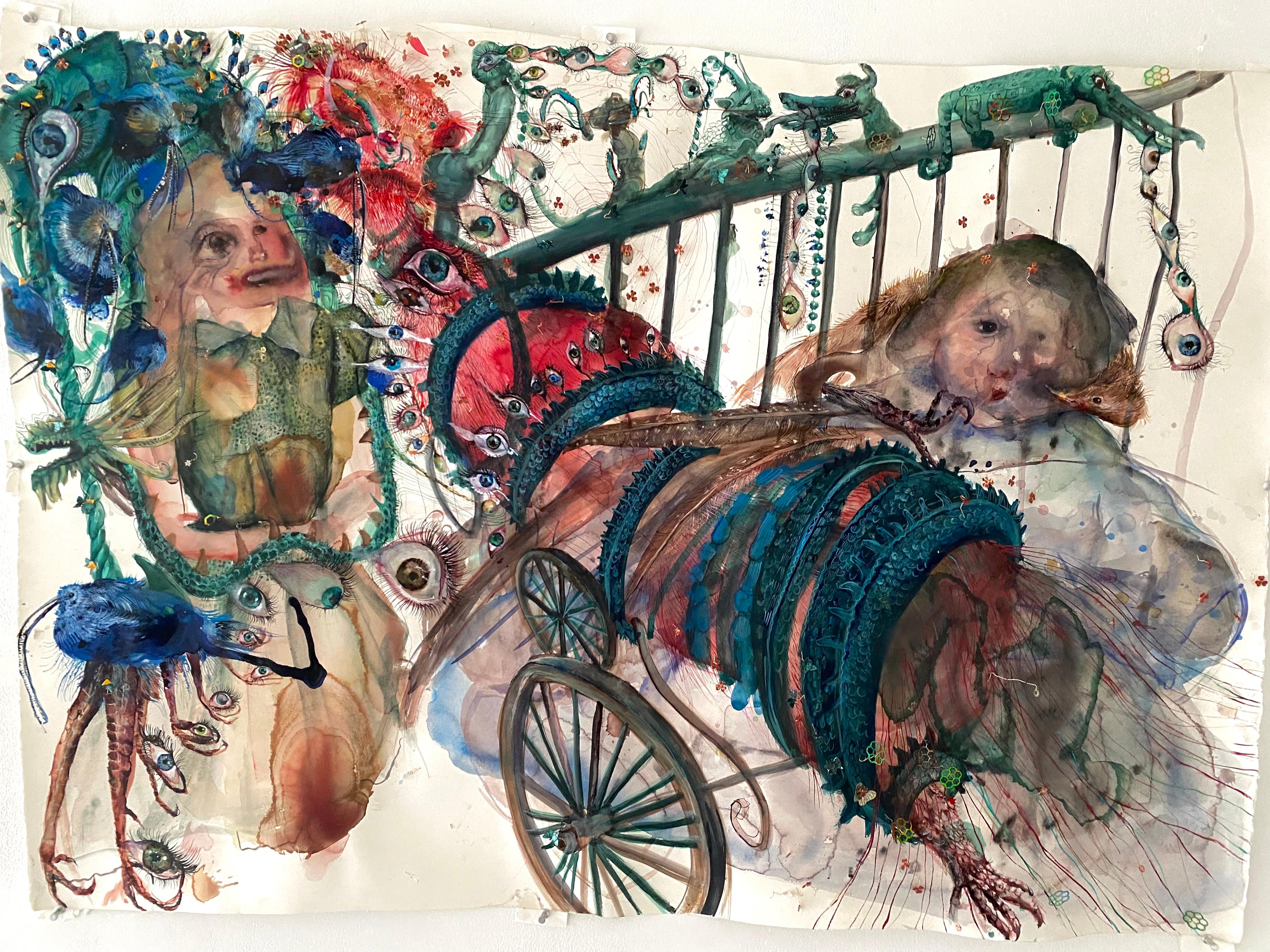 Watercolor on paper: "Play Room" (green dragon)