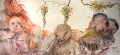 Watercolor on paper: Sweet Grapes" (grapes and lamb)