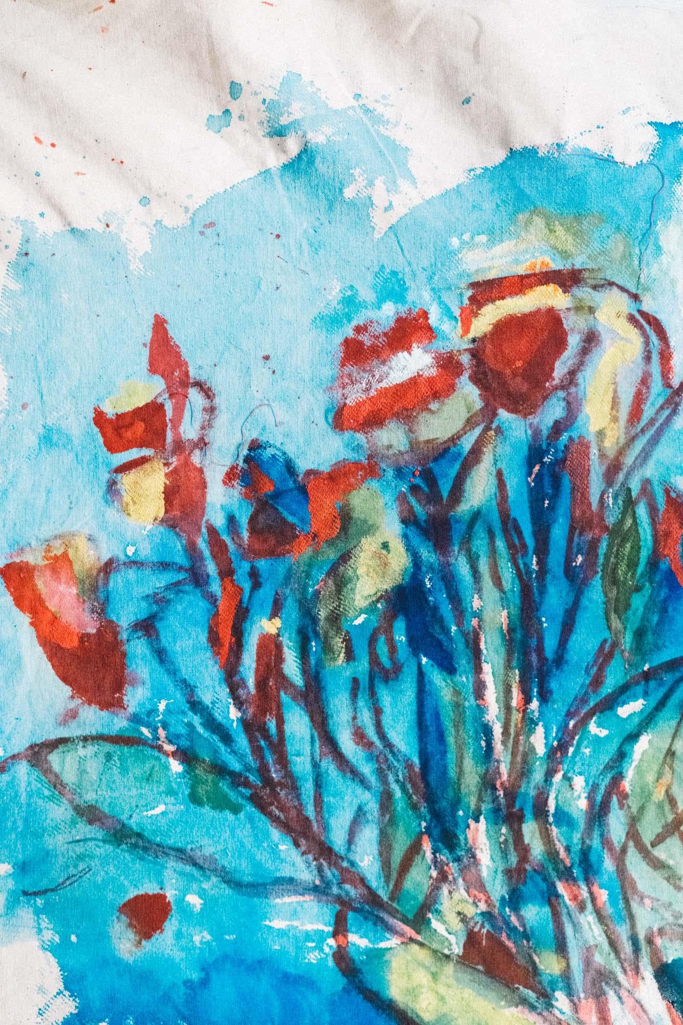 Cuadro grande sobre lienzo crudo de Ramo de flores: 'America Blue' - Painting Contemporáneo de Joel Handorff