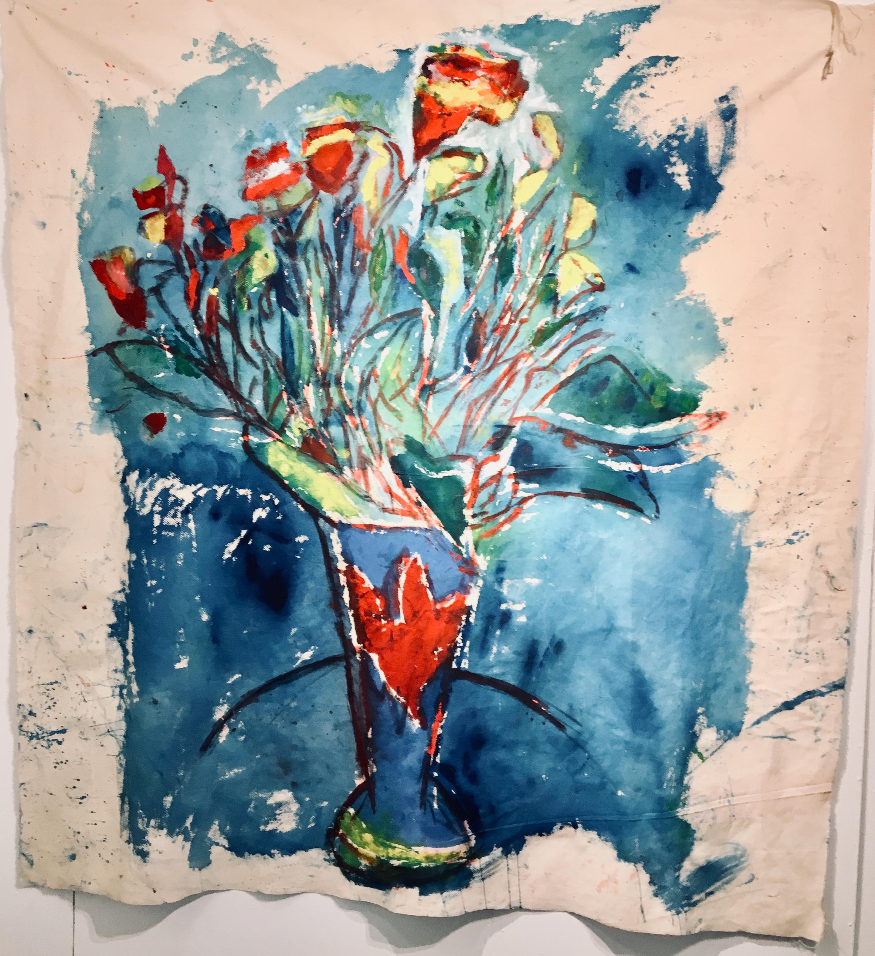 Cuadro grande sobre lienzo crudo de Ramo de flores: 'America Blue' - Painting de Joel Handorff