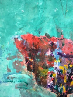 Pintura grande de ramo de flores sobre seda: 'Azul egipcio'