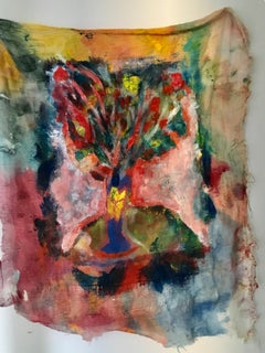 Painting of bouquet of flowers on fabric: 'Rags II'