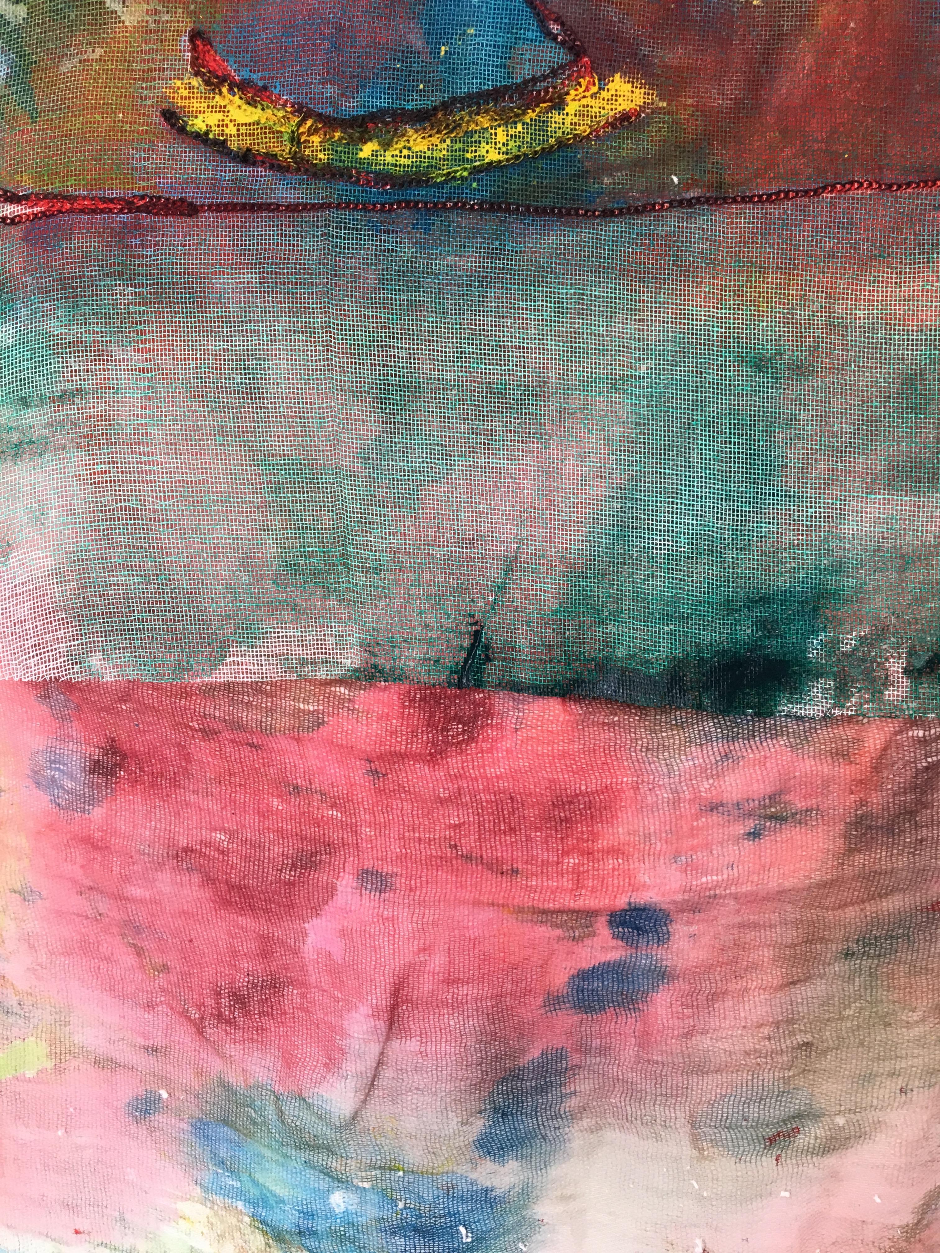 Sewn, painted mixed media painting: 'Transparent Overlay' For Sale 7