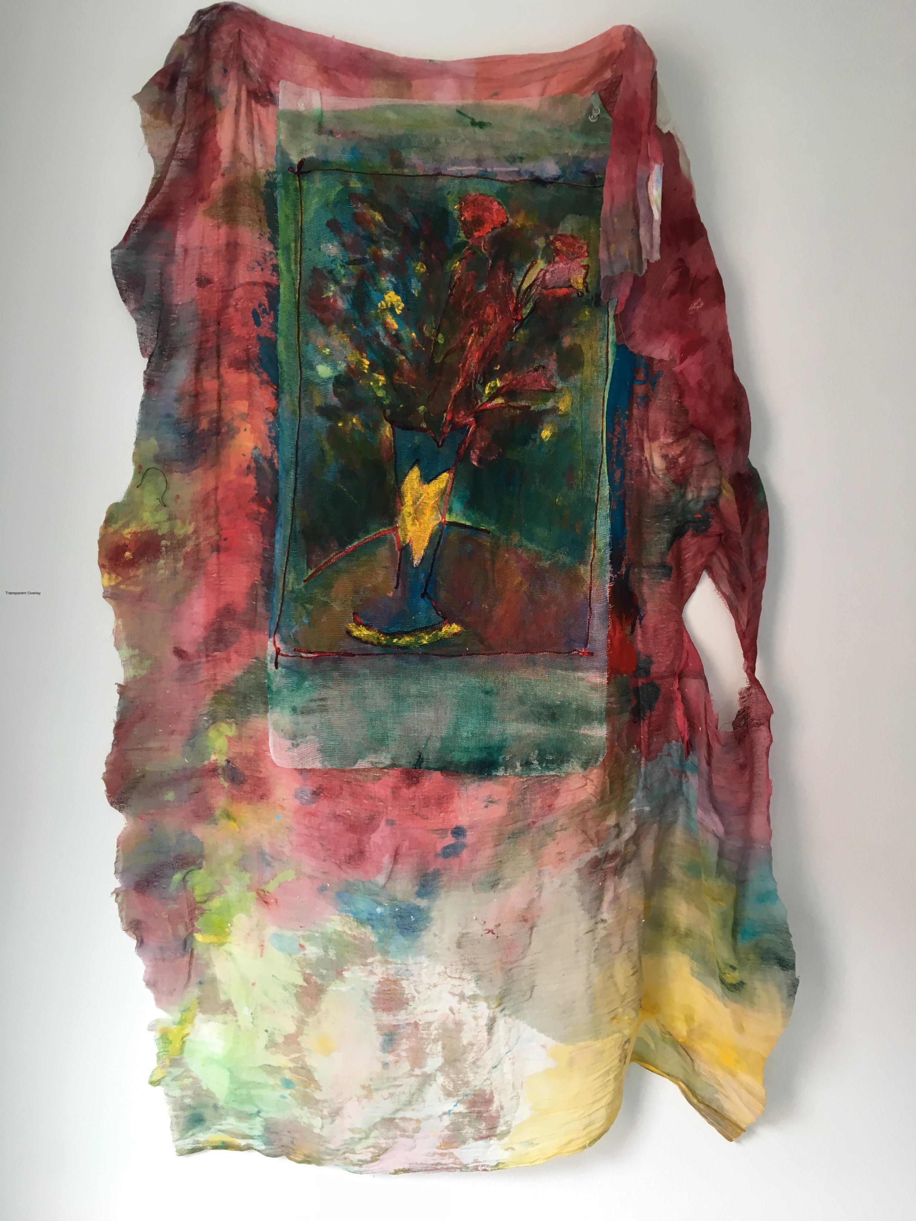 Joel Handorff Still-Life Painting - Sewn, painted mixed media painting: 'Transparent Overlay'