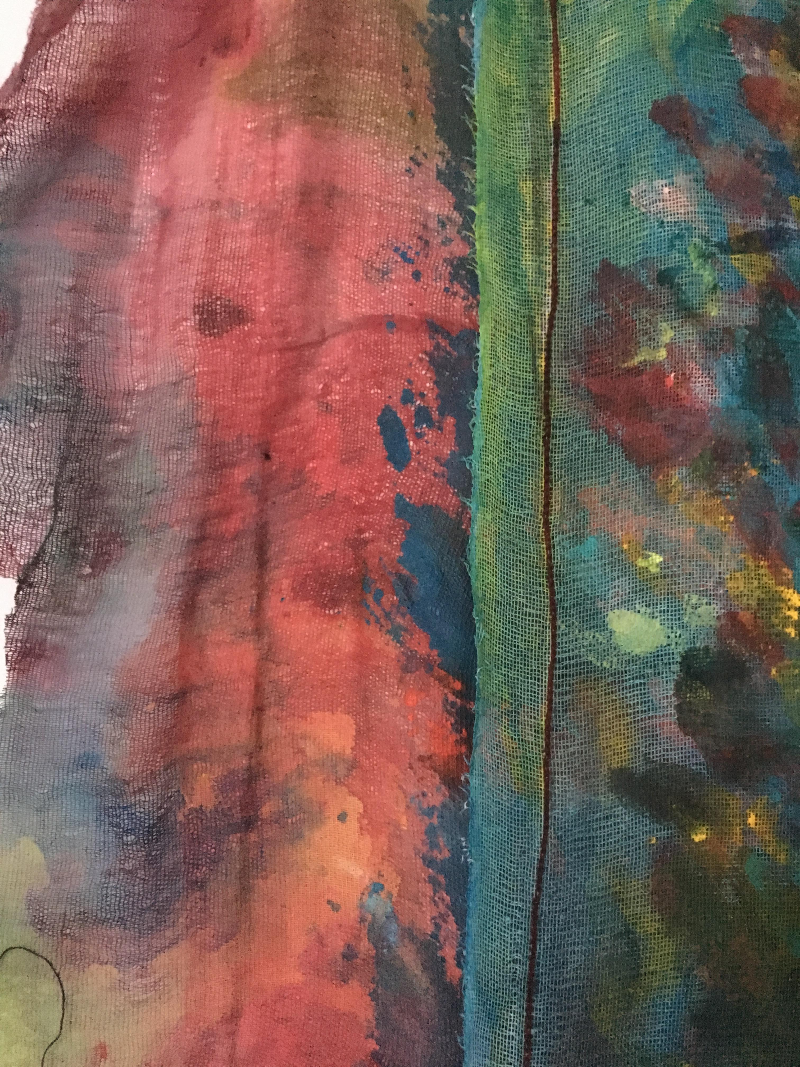 Cuadro de técnica mixta cosido y pintado: 'Superposición transparente' en venta 5