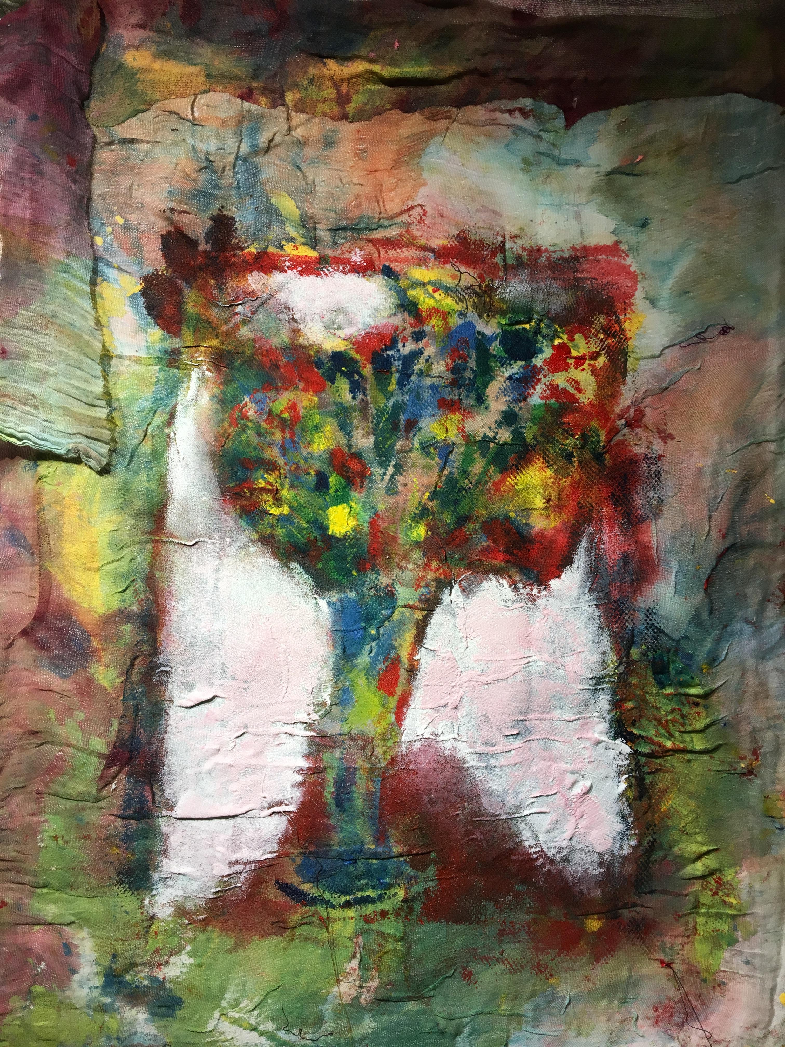 Joel Handorff Still-Life Painting - Textile Painting of flowers: 'Rags I'