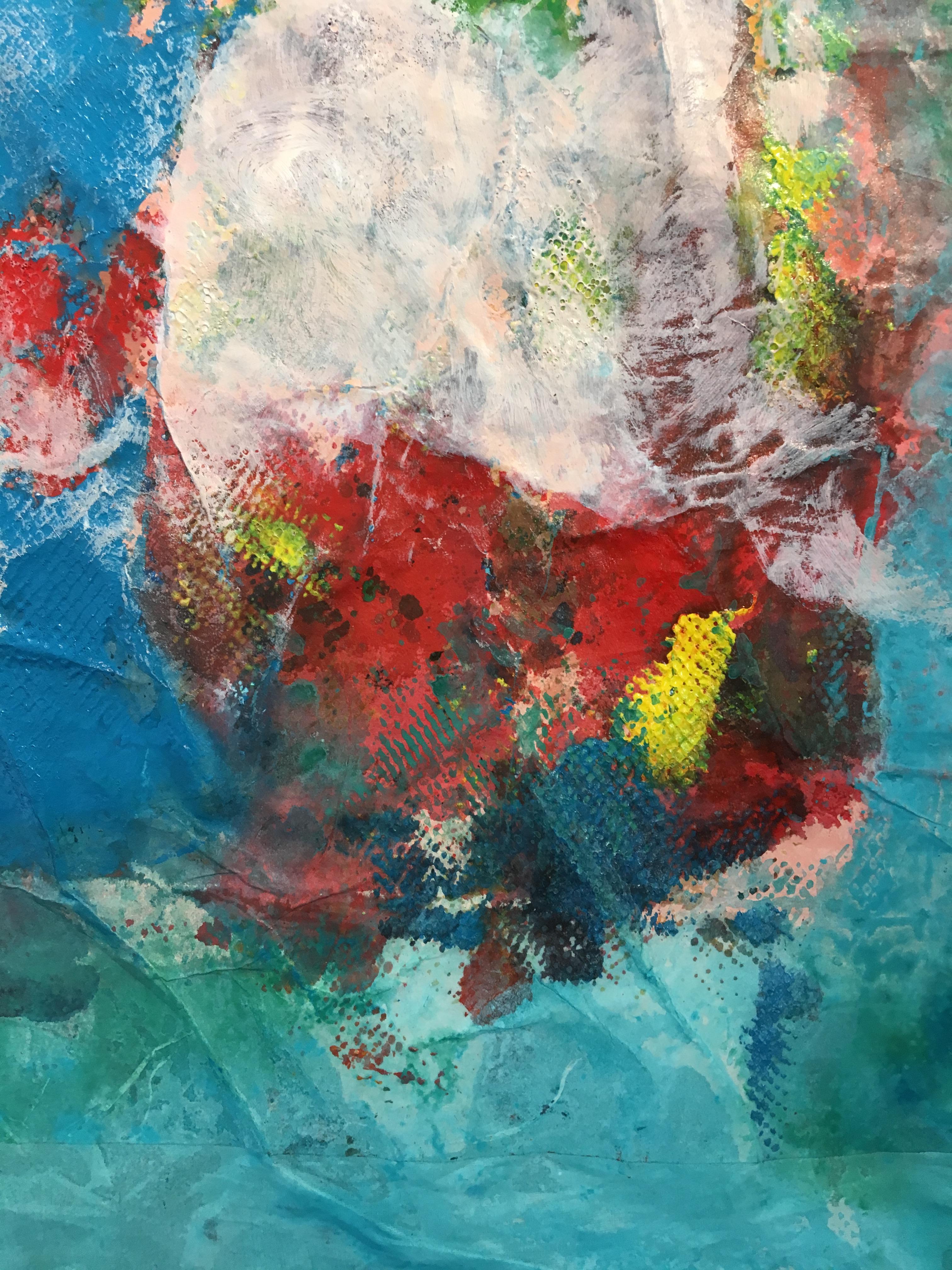 Gemälde eines Blumenstraußes auf Stoff und Reispapier: „ Orientblau“ im Angebot 9