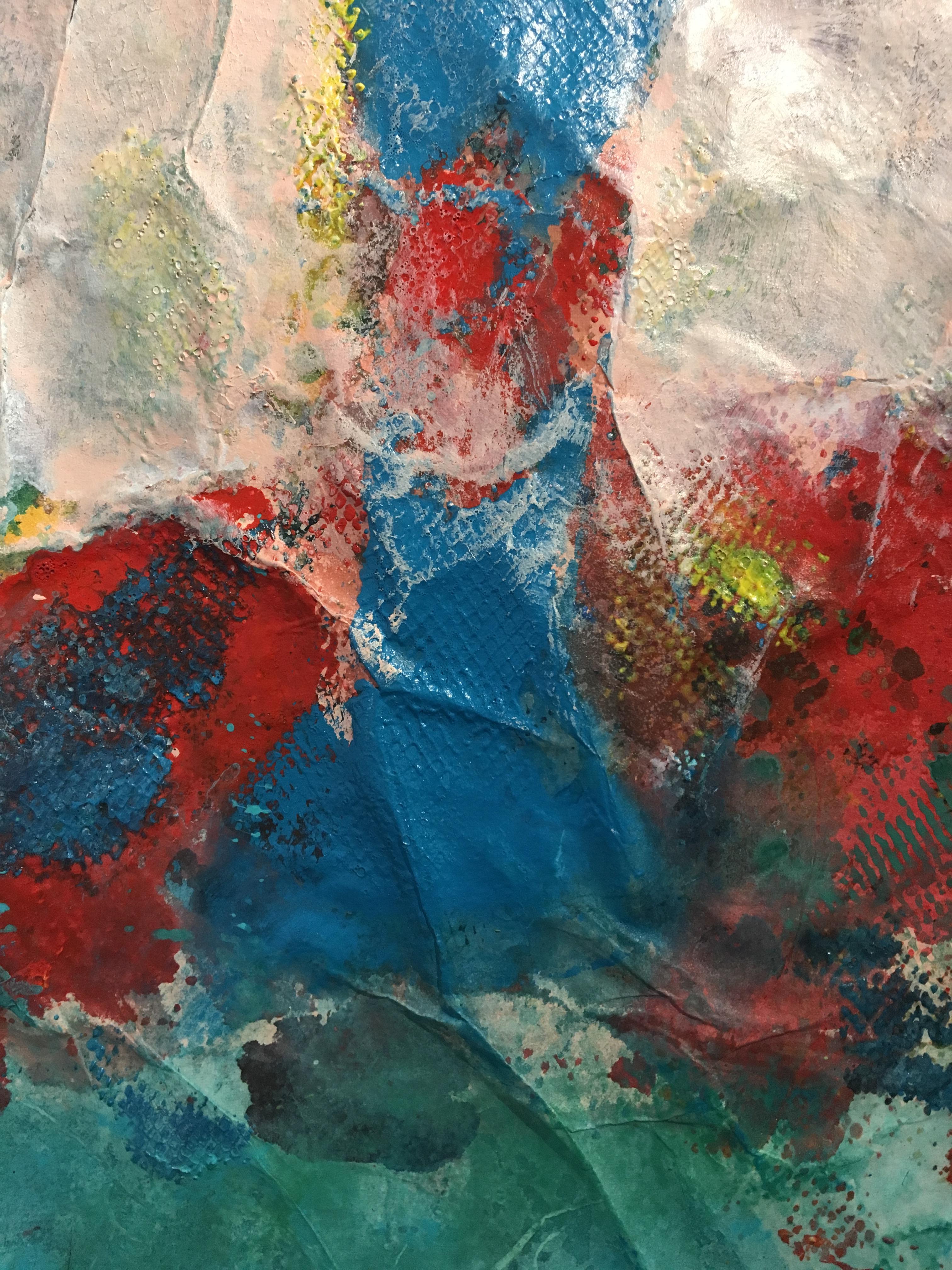 Quadro di bouquet di fiori su tessuto e carta di riso: Blu Orientale in vendita 1