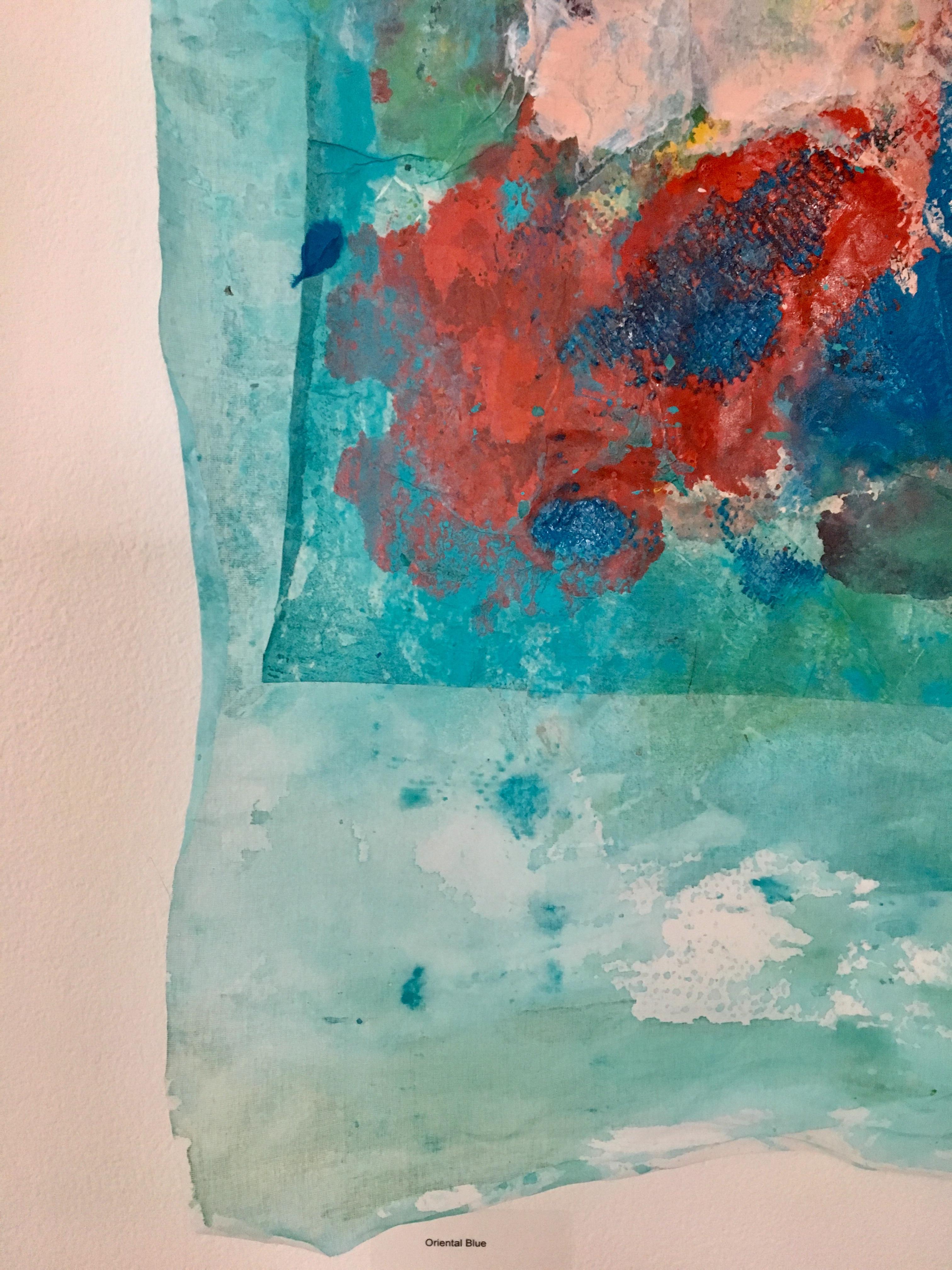 Quadro di bouquet di fiori su tessuto e carta di riso: Blu Orientale in vendita 11