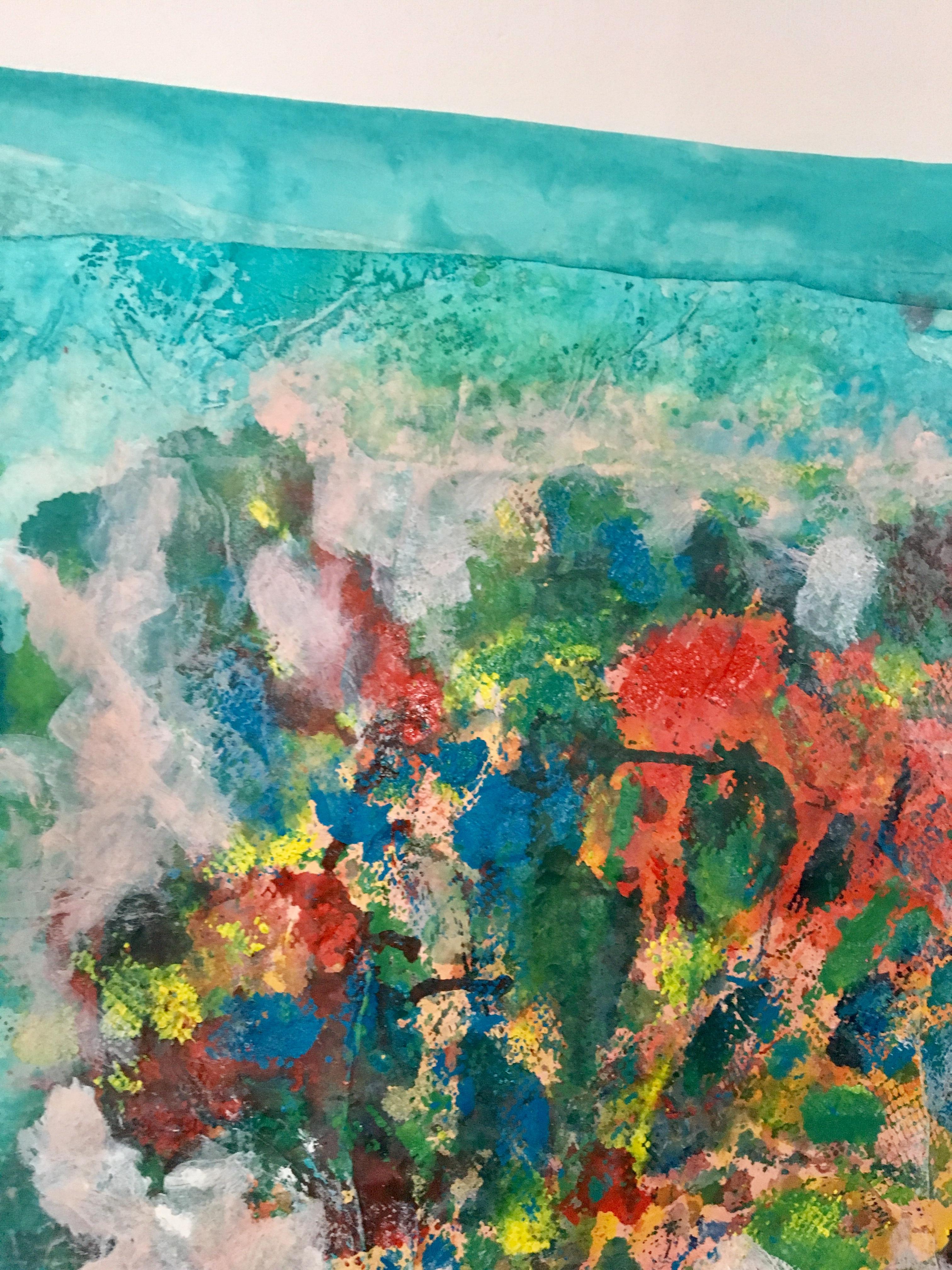 Gemälde eines Blumenstraußes auf Stoff und Reispapier: „ Orientblau“ im Angebot 2