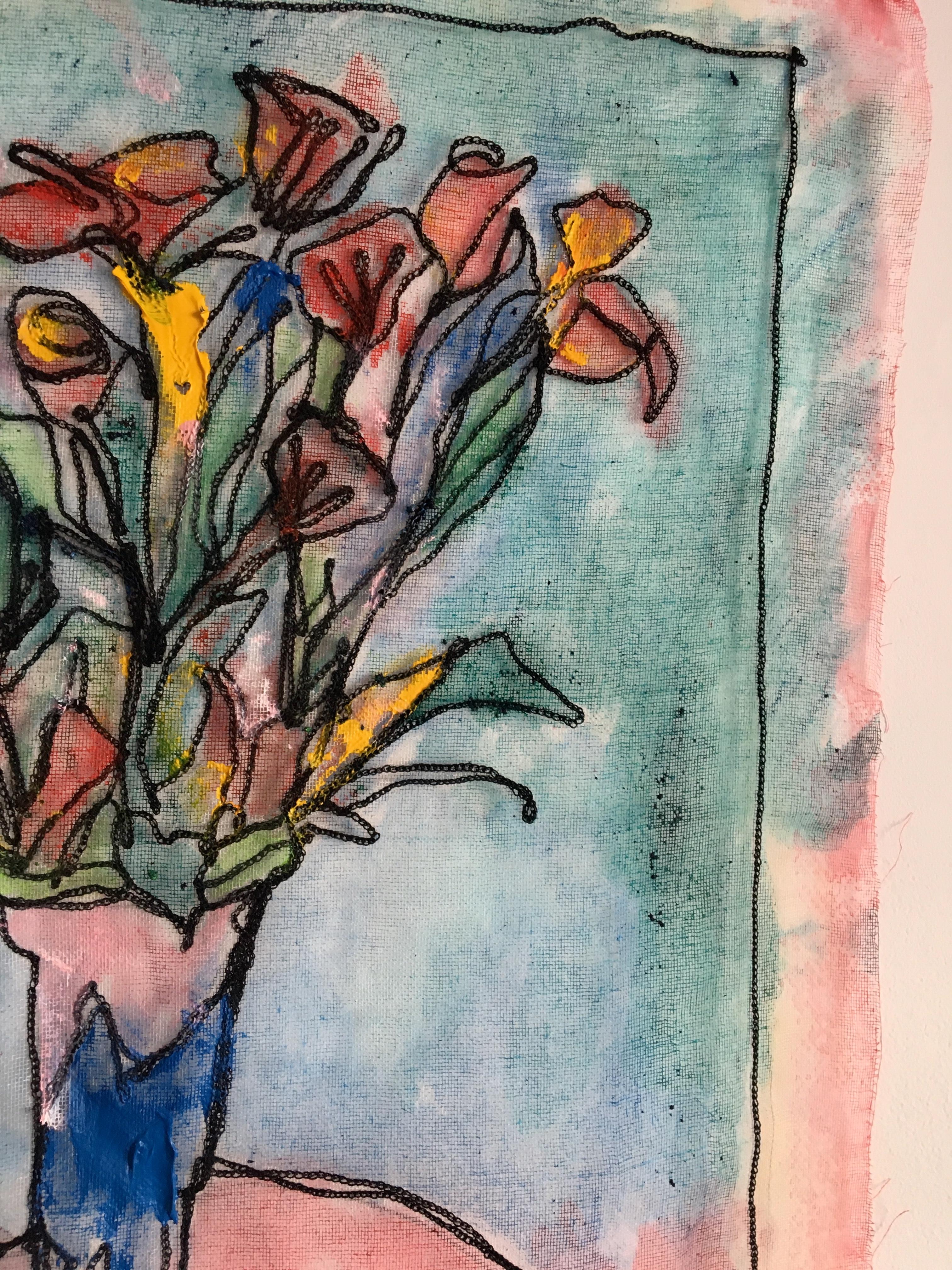 Pintura textil cosida sobre tul: 