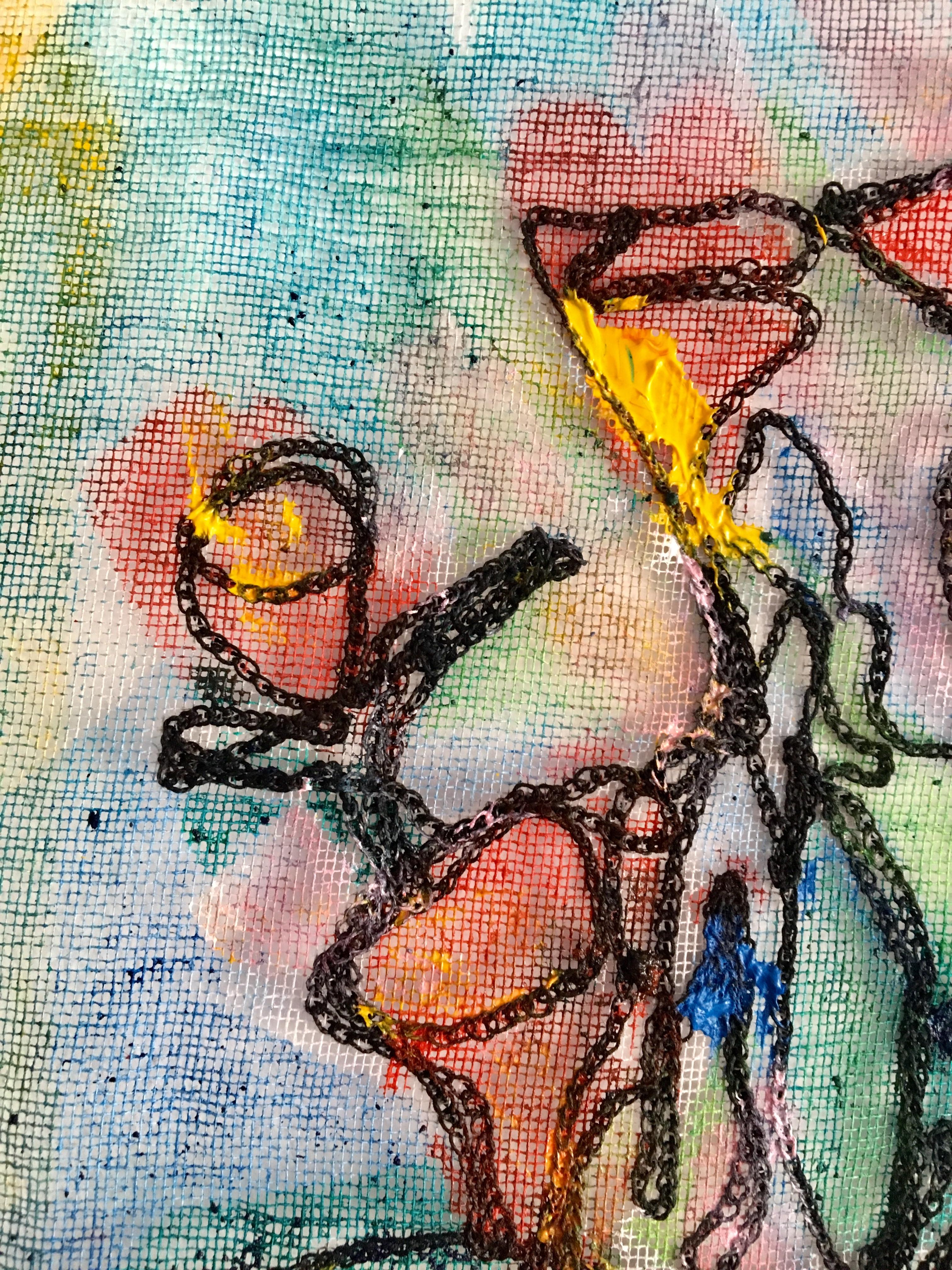 Pintura textil cosida sobre tul: 