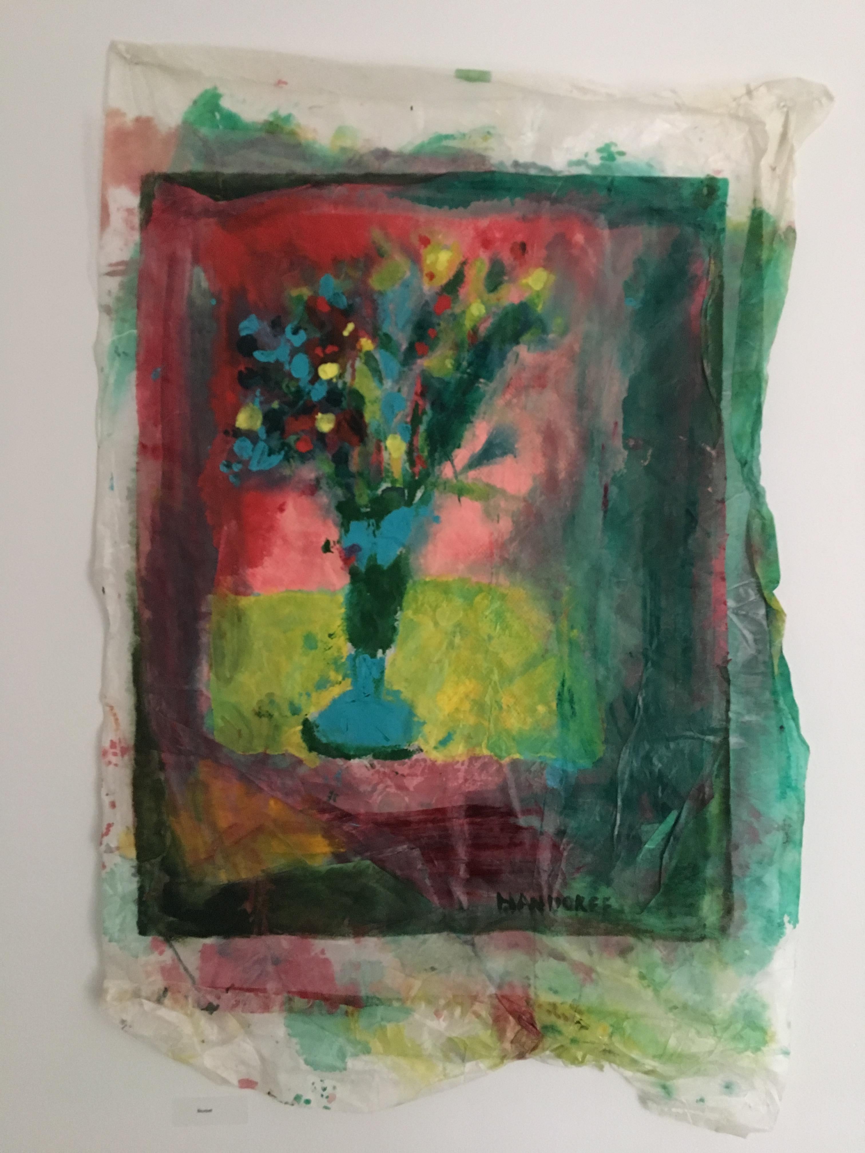 Pittura di un bouquet di fiori su strati di carta di riso: Bouquet - Mixed Media Art Contemporaneo di Joel Handorff