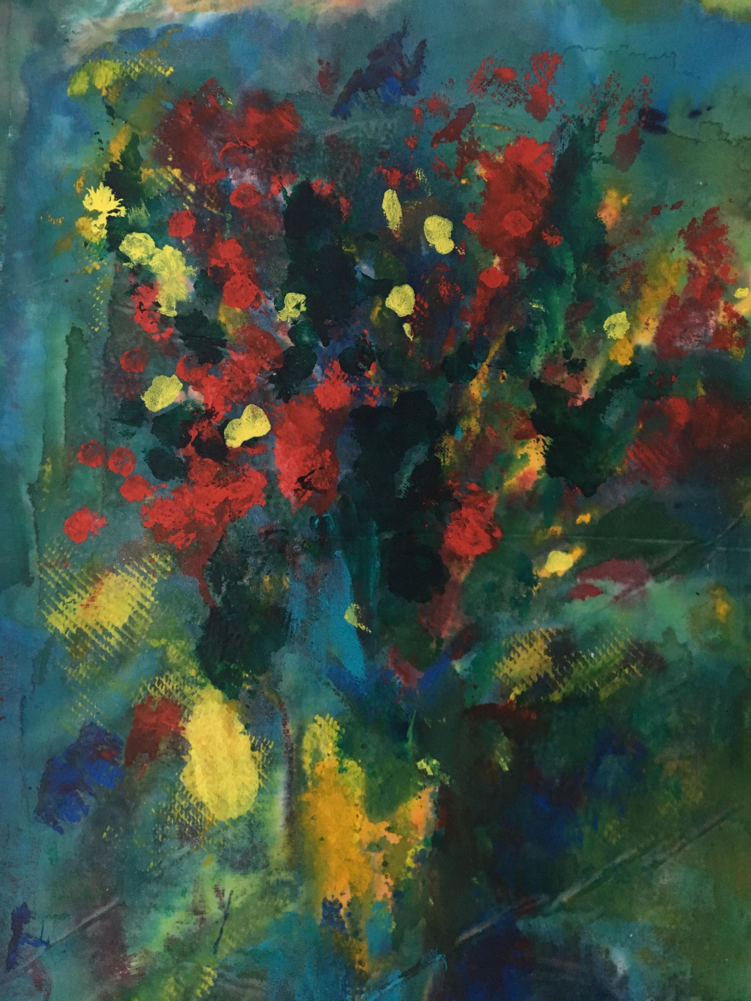 Peinture d'un bouquet de fleurs sur lin : « Romanticism » - Noir Still-Life Painting par Joel Handorff