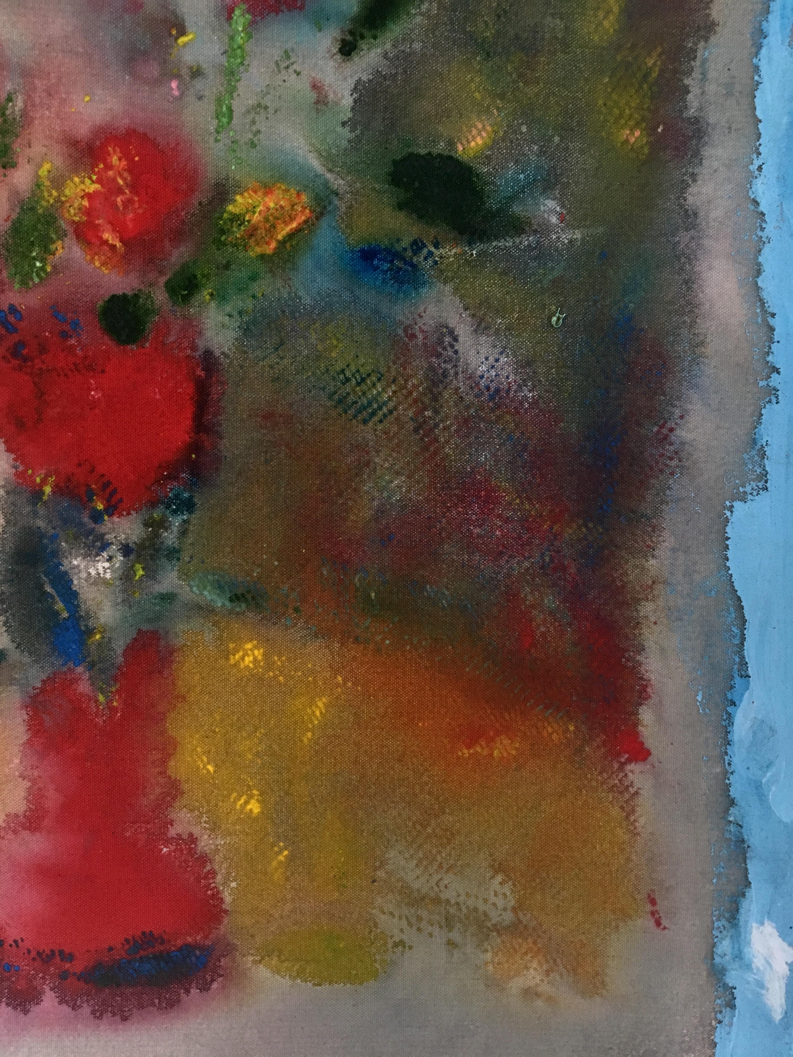 Peinture d'un bouquet de fleurs sur toile : « Pom Poms rouges » en vente 5