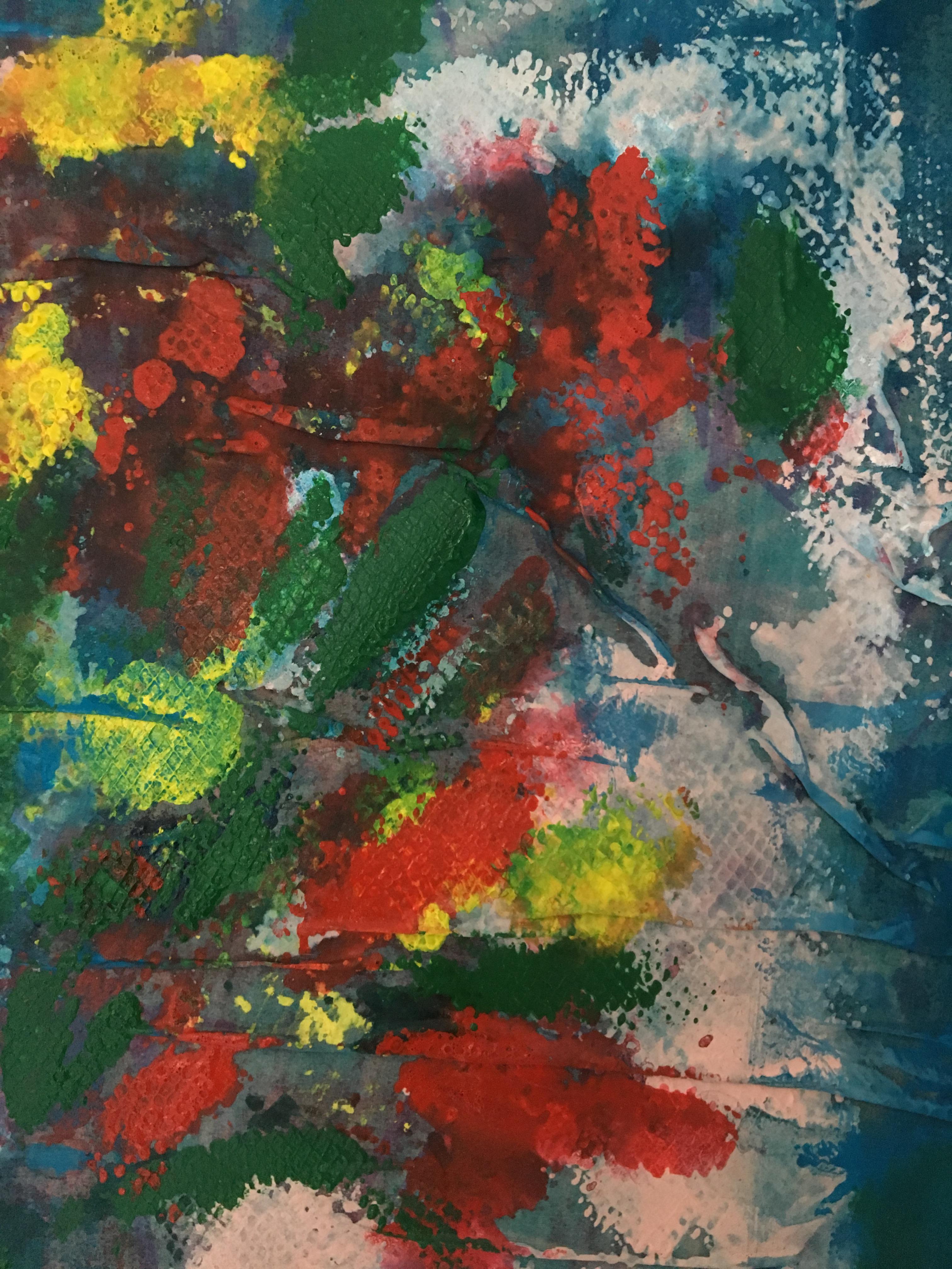 Pintura de ramo de flores sobre tela: Océano Azul en venta 1