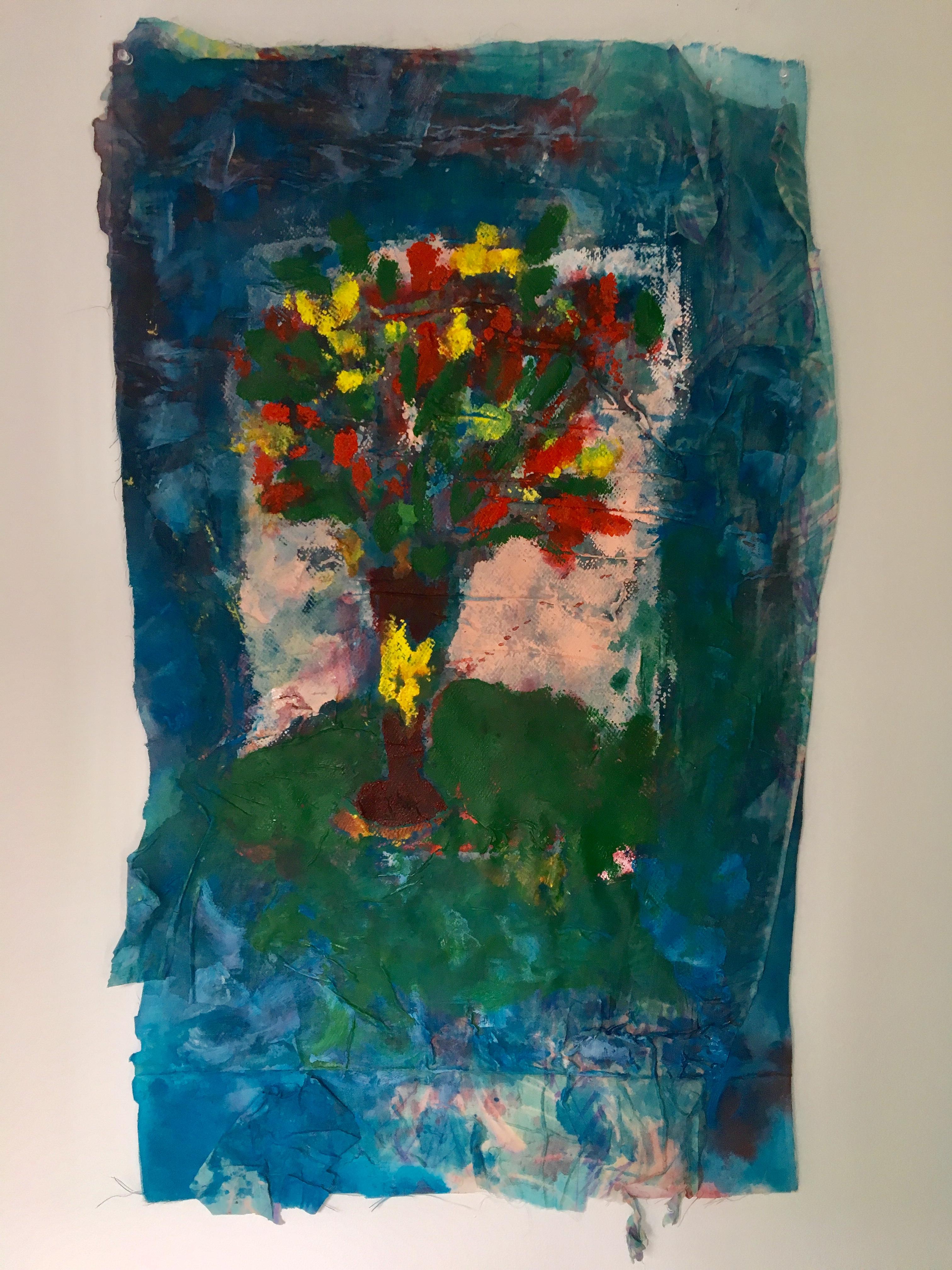 Peinture d'un bouquet de fleurs sur tissu : 