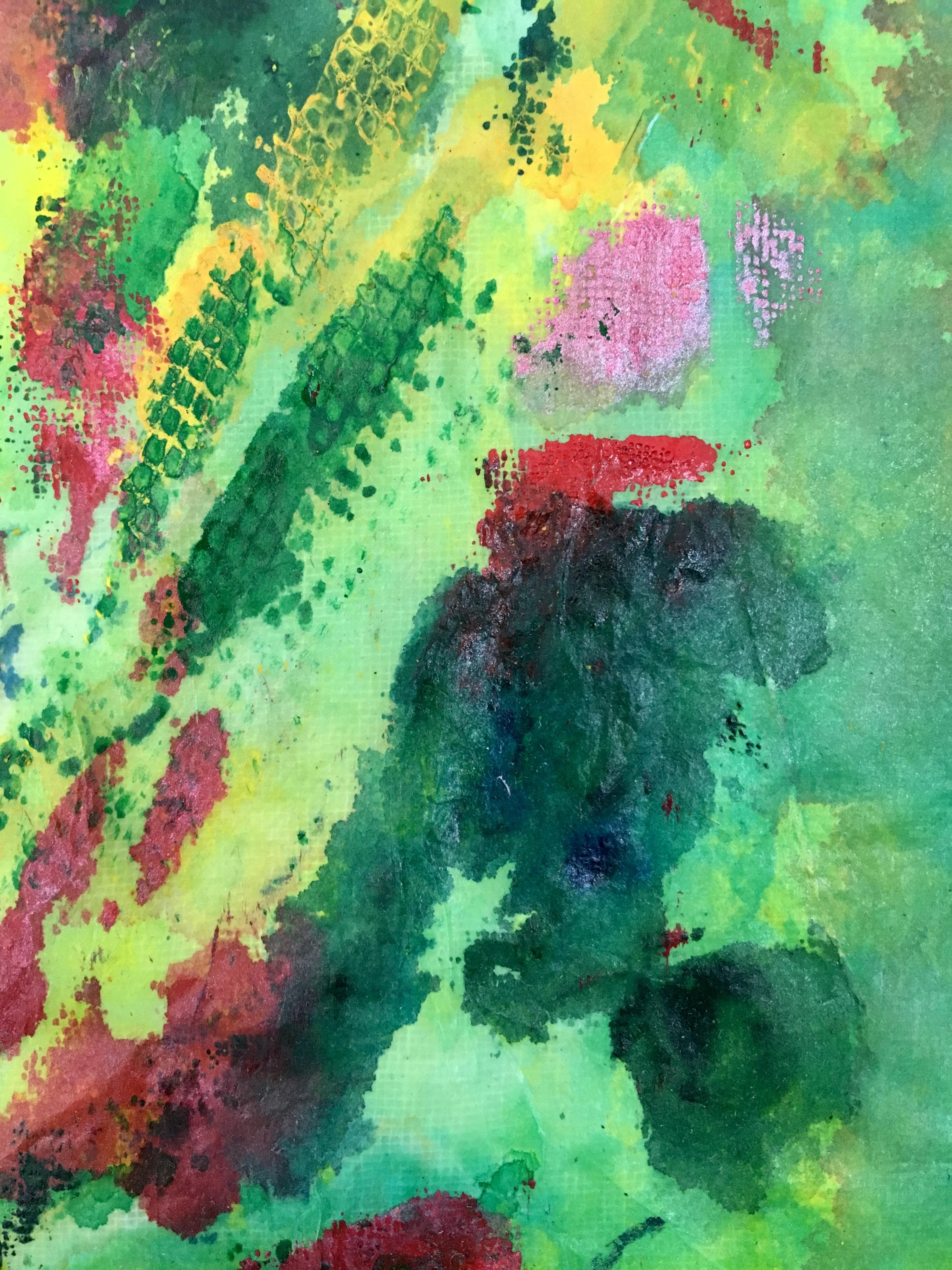Quadro di bouquet di fiori su tessuto e carta di riso: Tavolo blu in vendita 3