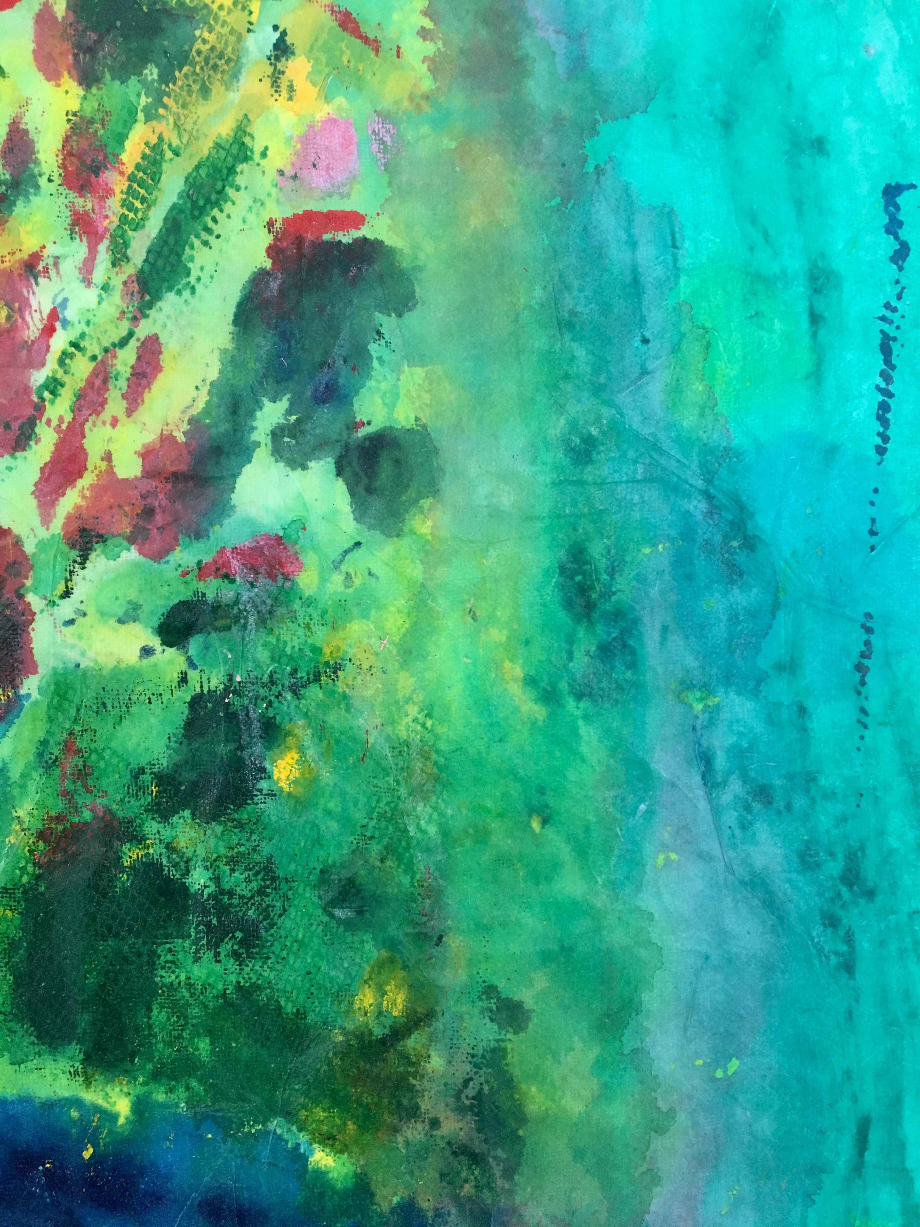 Quadro di bouquet di fiori su tessuto e carta di riso: Tavolo blu in vendita 6
