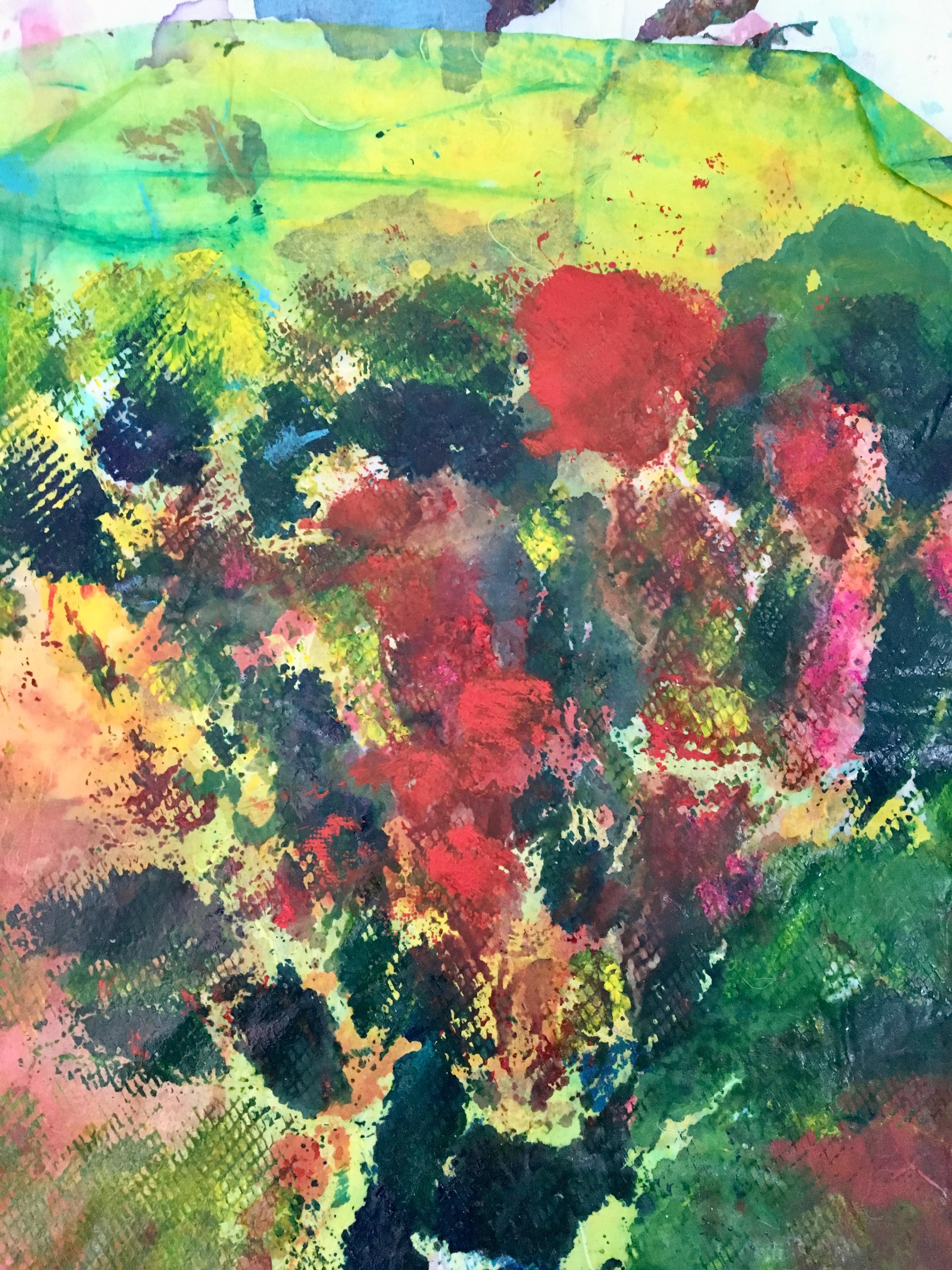 Pintura de ramo de flores sobre tela y papel de arroz: 