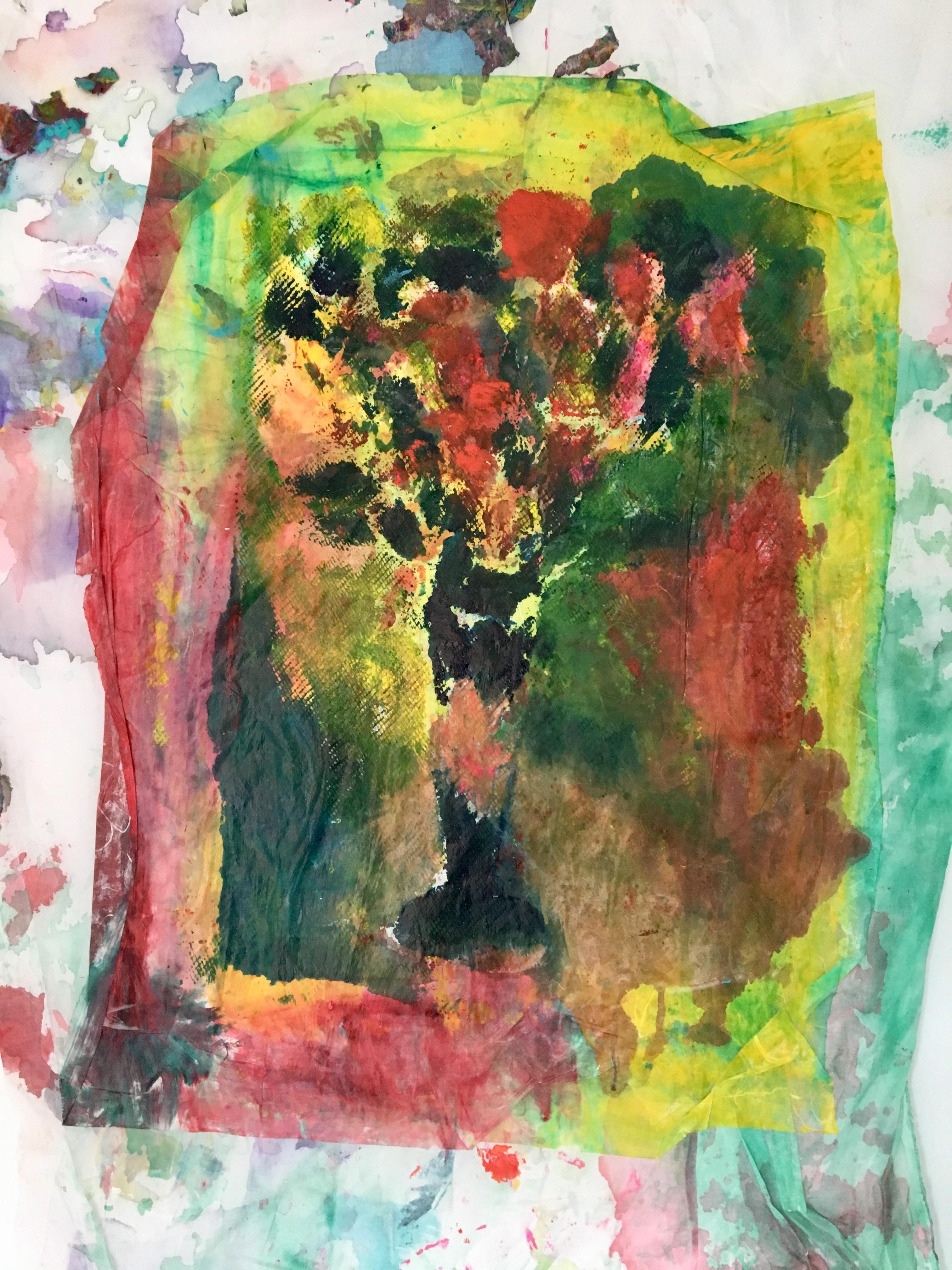Painting of bouquet of flowers on fabric and rice paper: 'Dream Bouquet II'