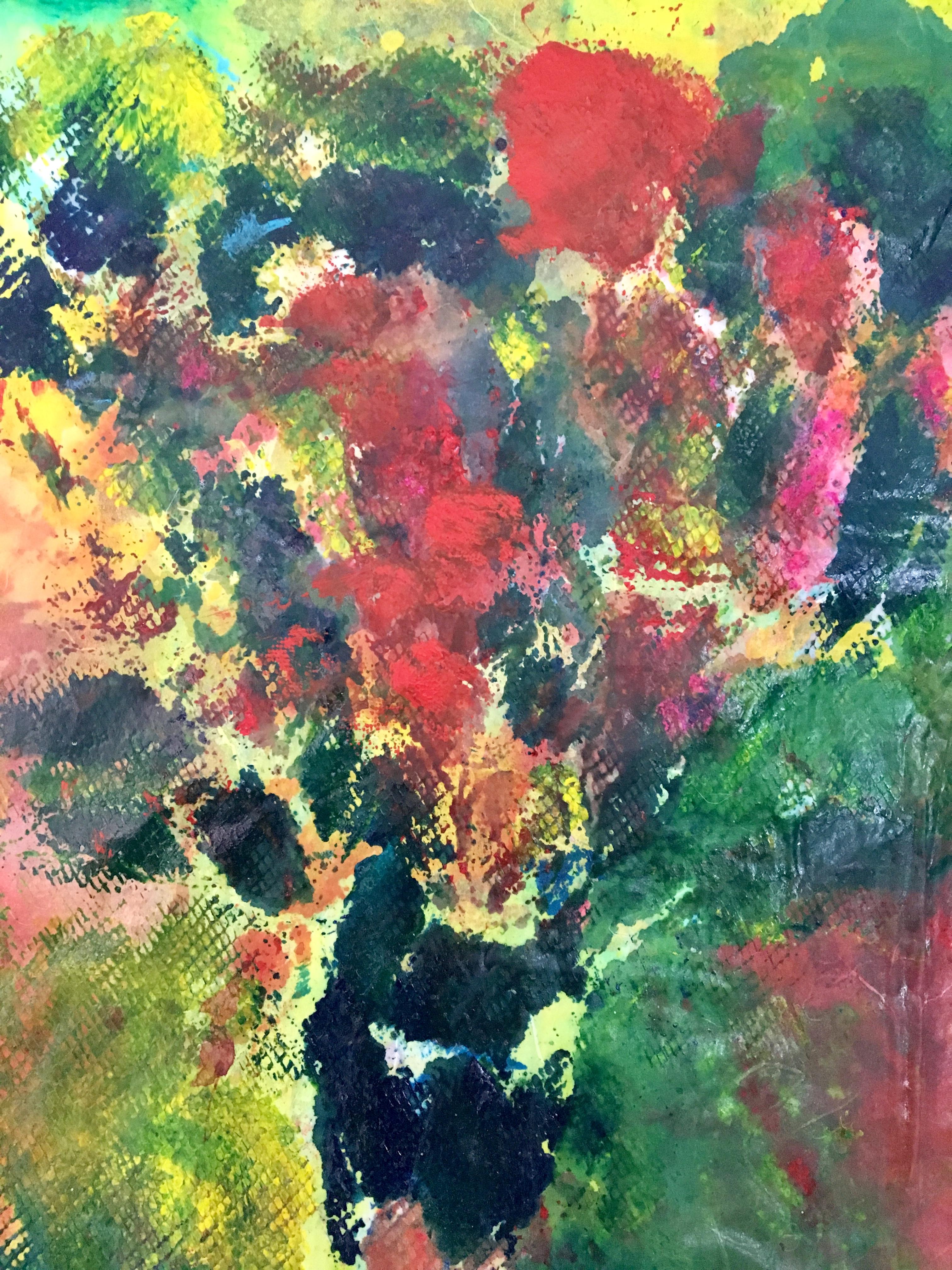 Gemälde eines Blumenstraußes auf Stoff und Reispapier: „Dream Bouquet II“ im Angebot 3