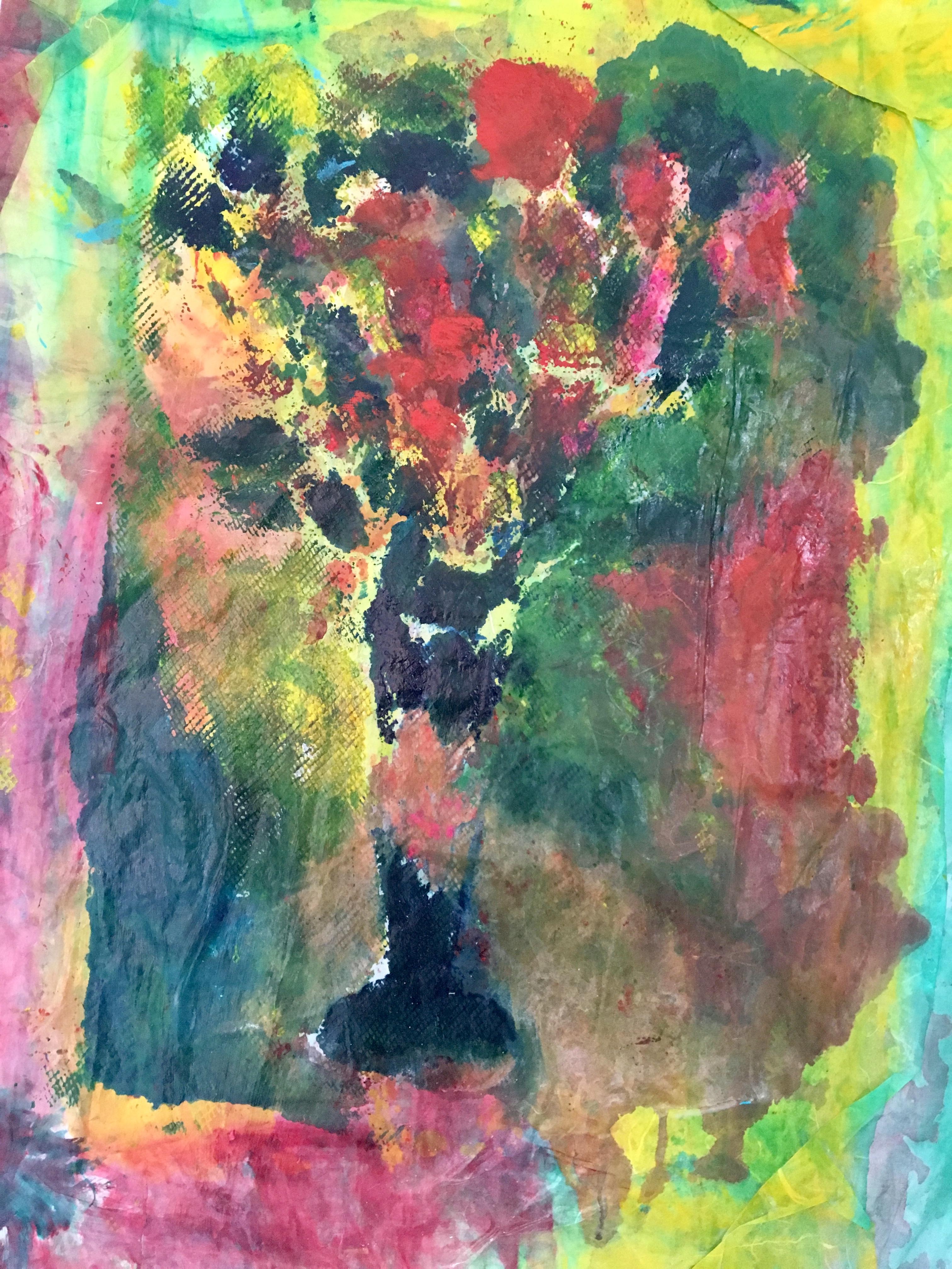 Gemälde eines Blumenstraußes auf Stoff und Reispapier: „Dream Bouquet II“ (Zeitgenössisch), Painting, von Joel Handorff