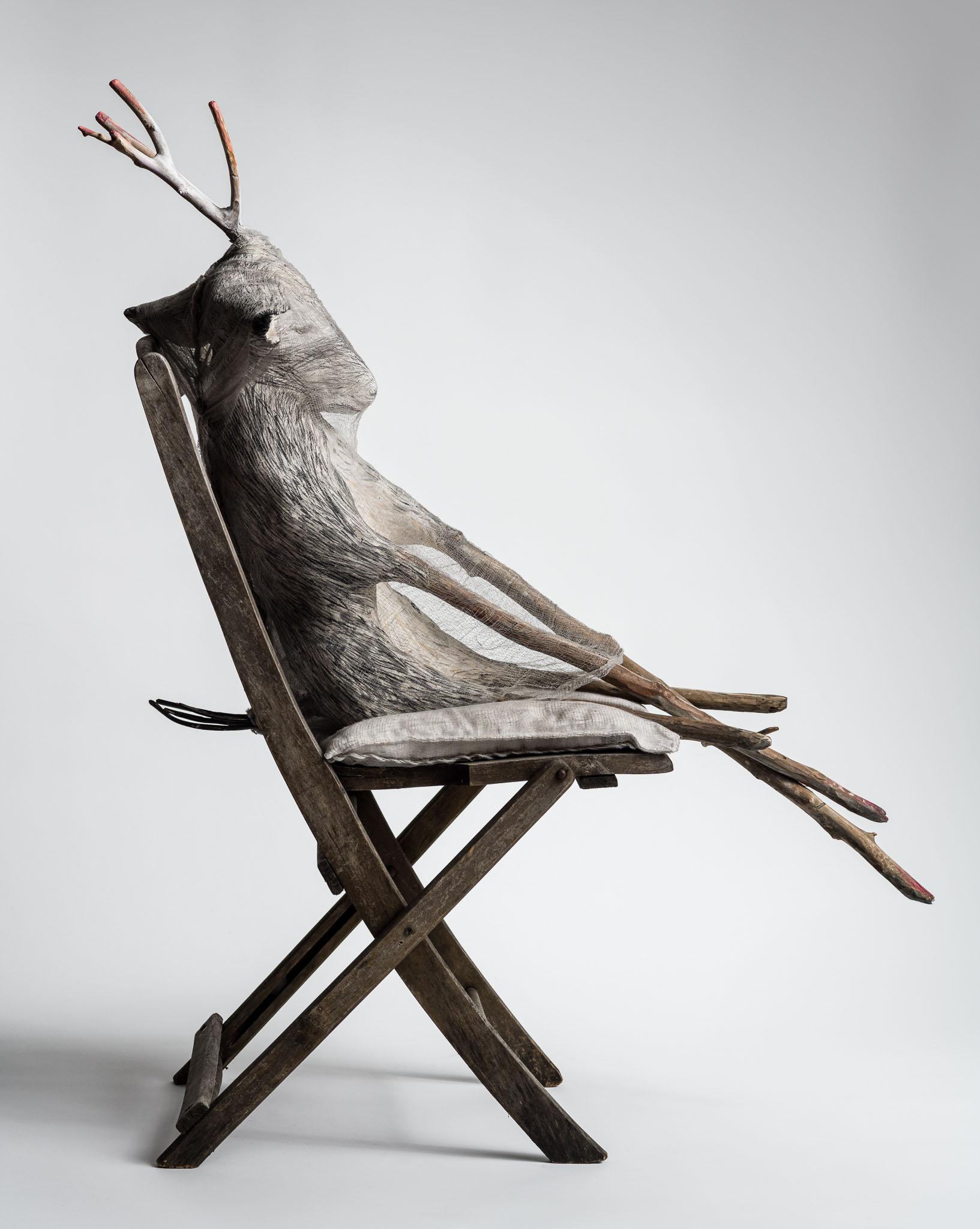 Animal sitting in chair, sculpture: 'Jersey Devil III' - Sculpture by Elizabeth Jordan